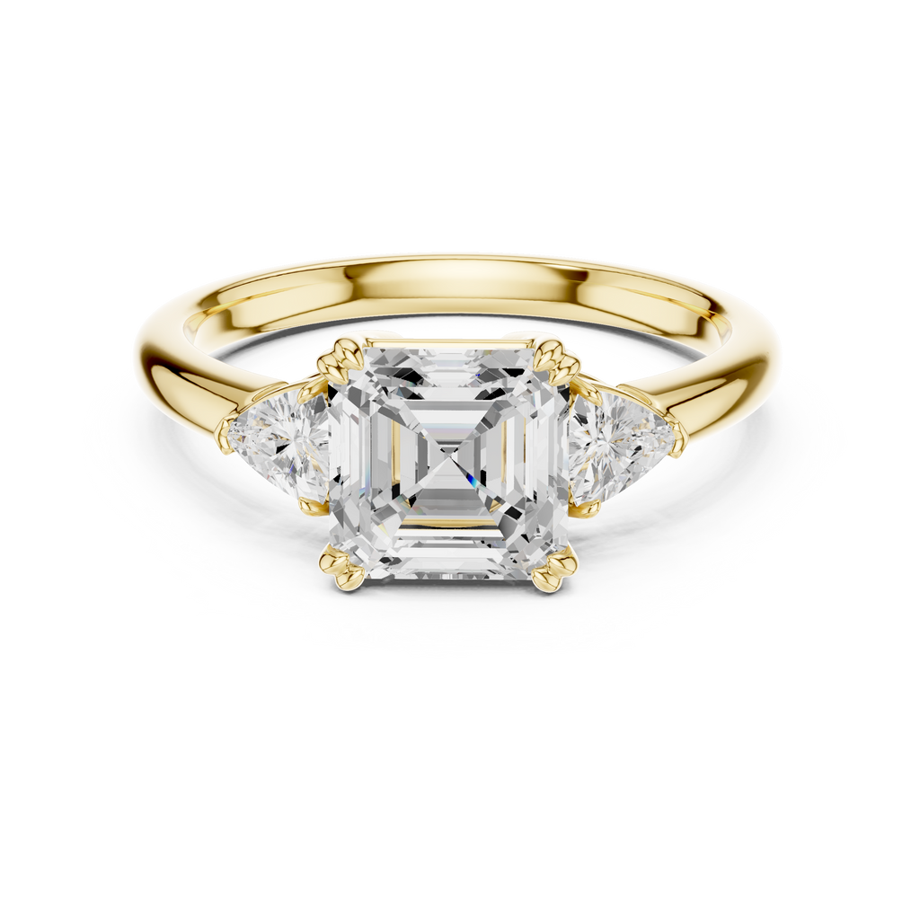 Asscher Cut Three Stone Diamond Engagement Ring with Trillion Side Stones