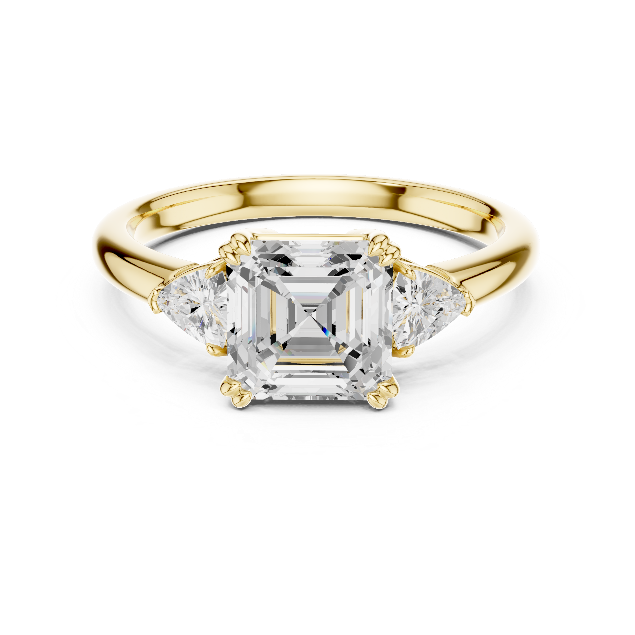 Asscher Cut Three Stone Diamond Engagement Ring with Trillion Side Stones