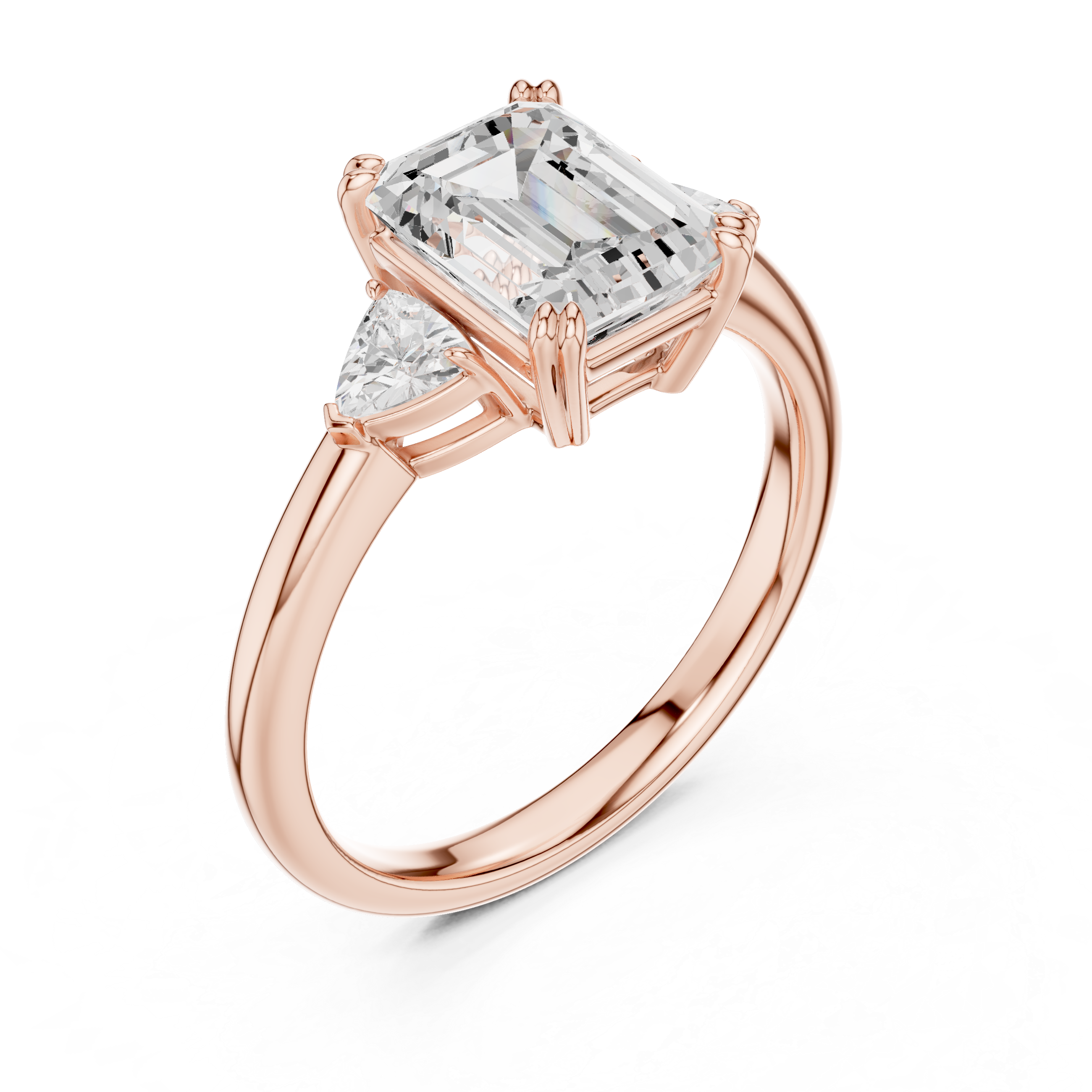 Emerald Cut Three Stone Diamond Engagement Ring with Trillion Side Stones