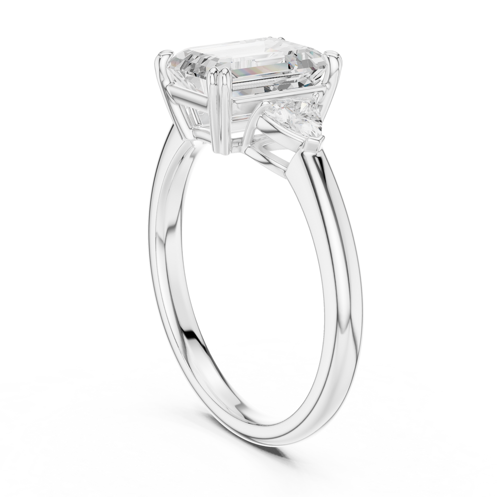 Emerald Cut Three Stone Diamond Engagement Ring with Trillion Side Stones