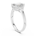Emerald Cut Three Stone Diamond Engagement Ring with Trillion Side Stones
