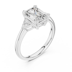 Emerald Cut Three Stone Diamond Engagement Ring with Trillion Side Stones