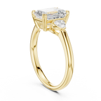 Emerald Cut Three Stone Diamond Engagement Ring with Trillion Side Stones