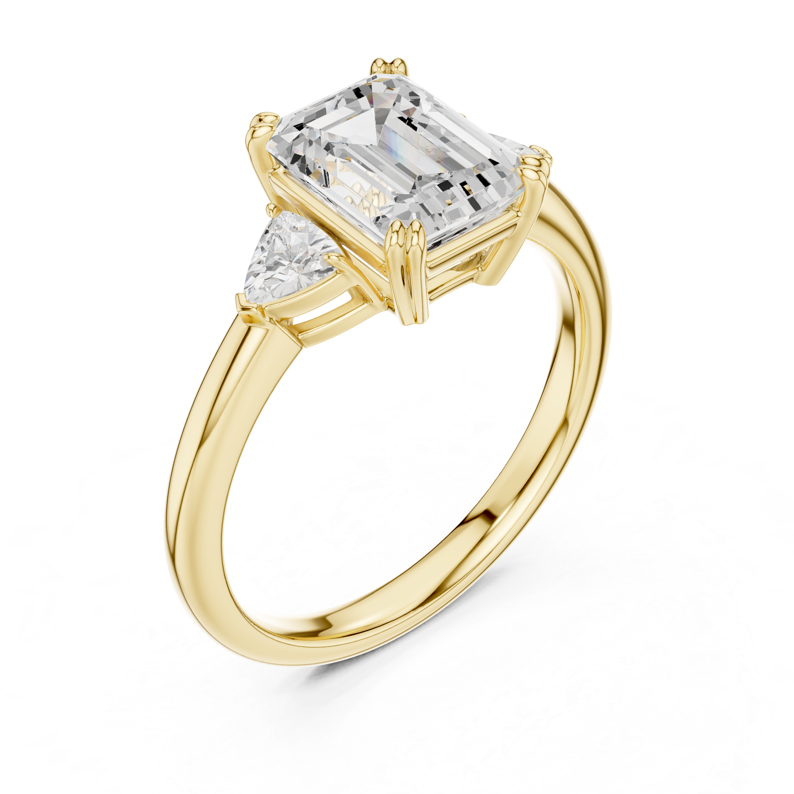 Emerald Cut Three Stone Diamond Engagement Ring with Trillion Side Stones