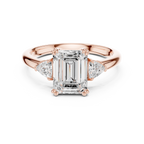 Emerald Cut Three Stone Diamond Engagement Ring with Trillion Side Stones