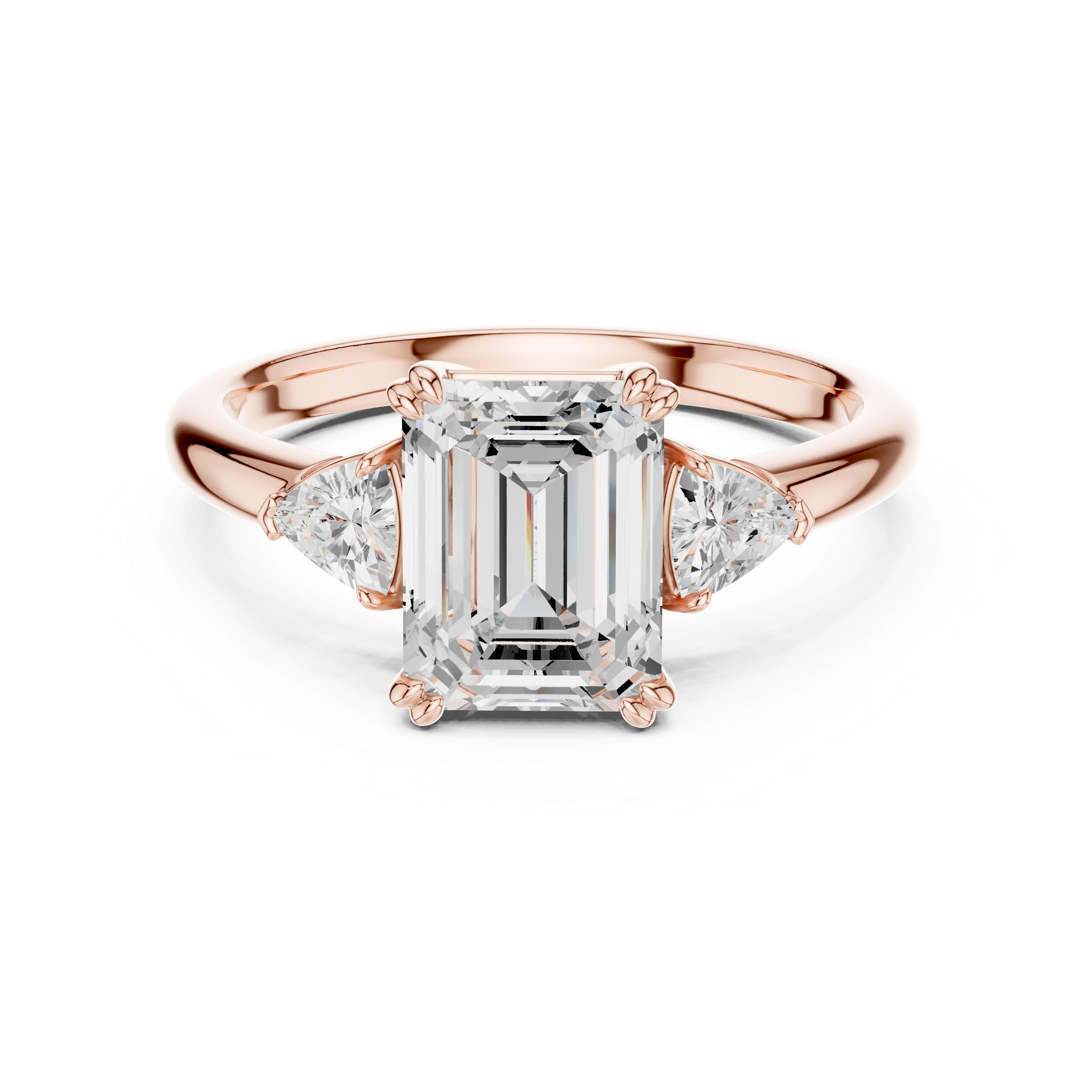 Emerald Cut Three Stone Diamond Engagement Ring with Trillion Side Stones