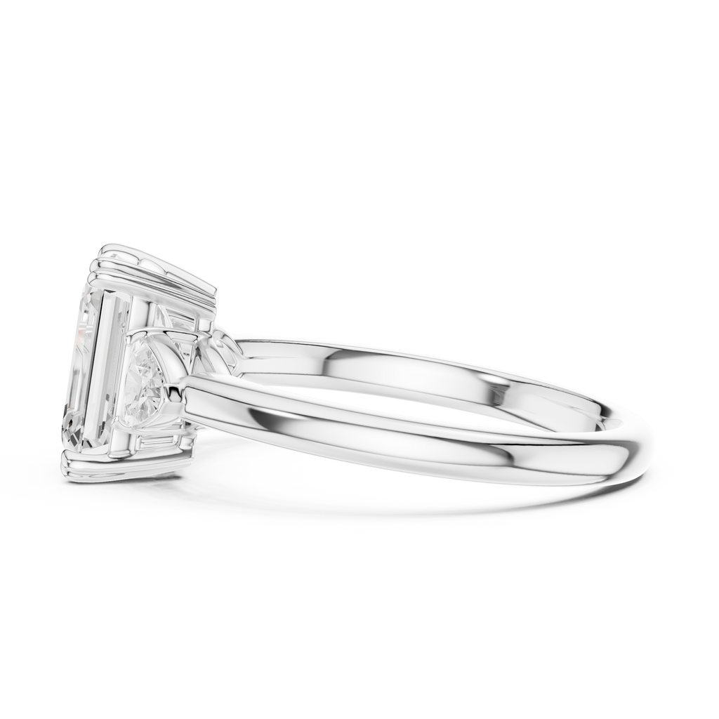 Emerald Cut Three Stone Diamond Engagement Ring with Trillion Side Stones