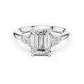 Emerald Cut Three Stone Diamond Engagement Ring with Trillion Side Stones