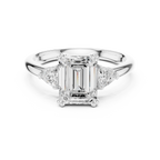 Emerald Cut Three Stone Diamond Engagement Ring with Trillion Side Stones