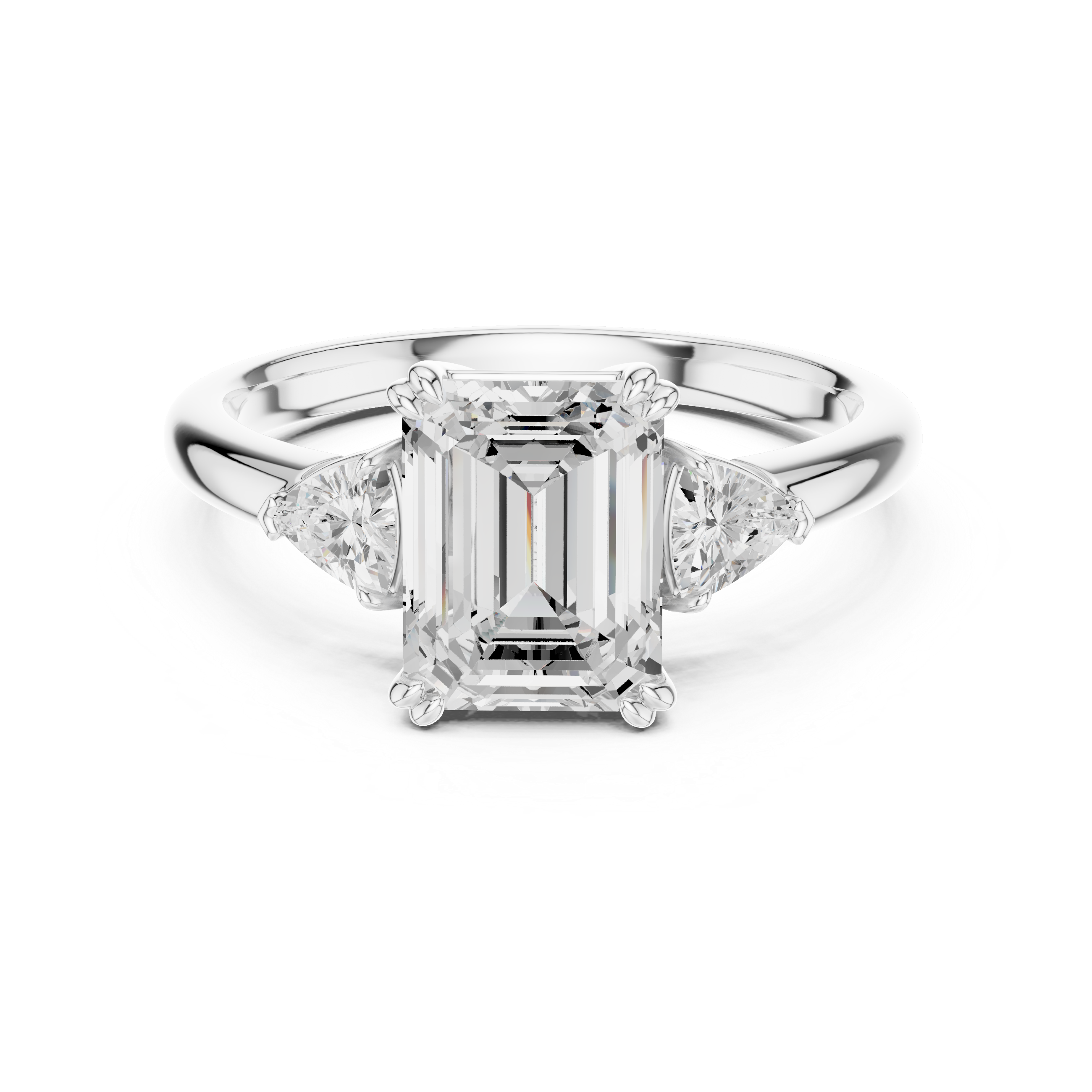 Emerald Cut Three Stone Diamond Engagement Ring with Trillion Side Stones