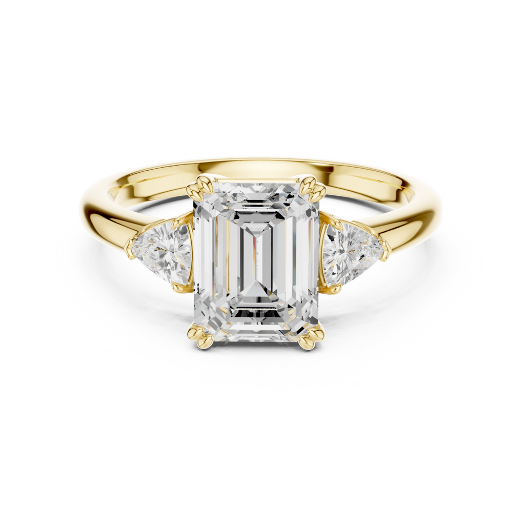 Emerald Cut Three Stone Diamond Engagement Ring with Trillion Side Stones
