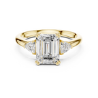 Emerald Cut Three Stone Diamond Engagement Ring with Trillion Side Stones
