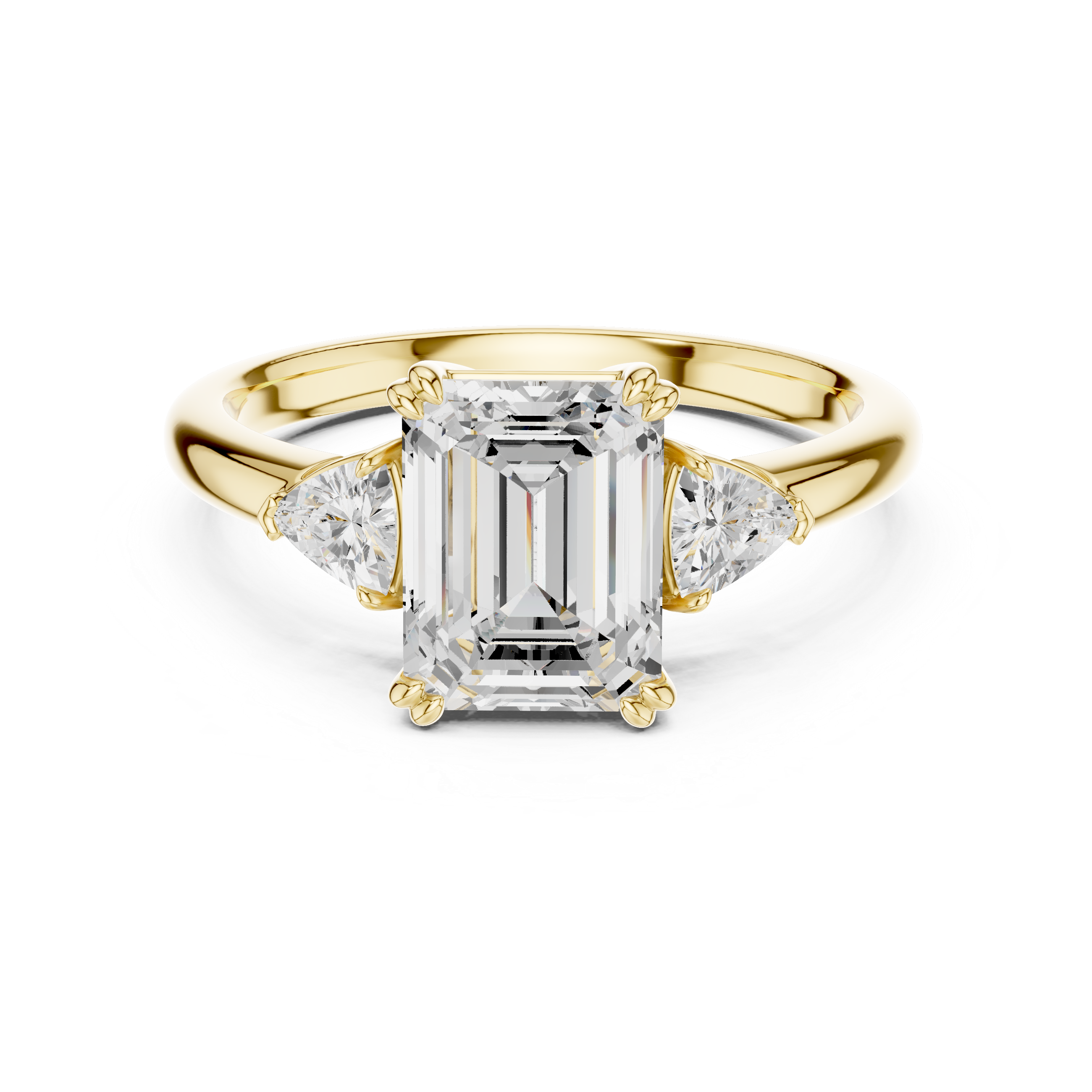 Emerald Cut Three Stone Diamond Engagement Ring with Trillion Side Stones