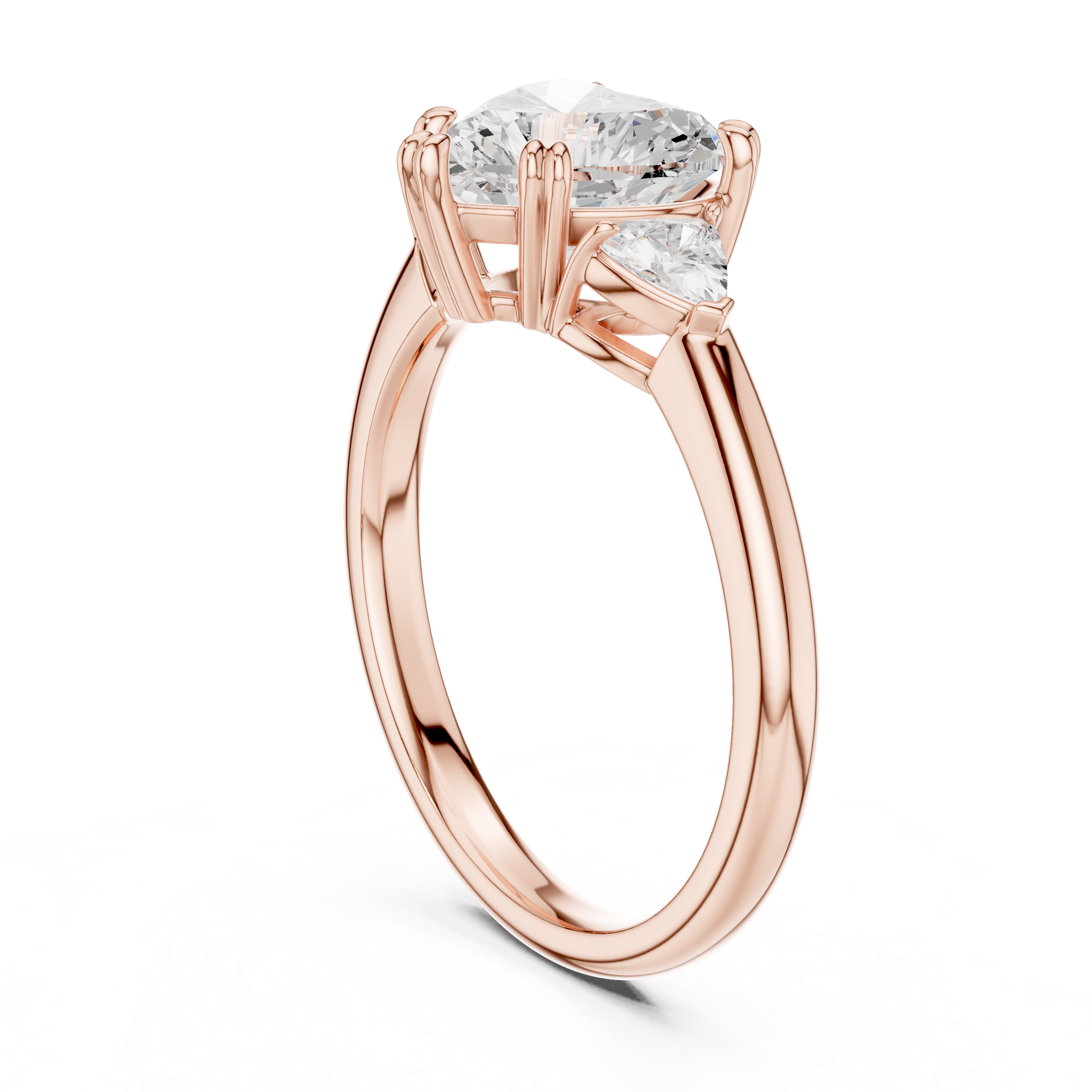 Heart Cut Three Stone Diamond Engagement Ring with Trillion Side Stones
