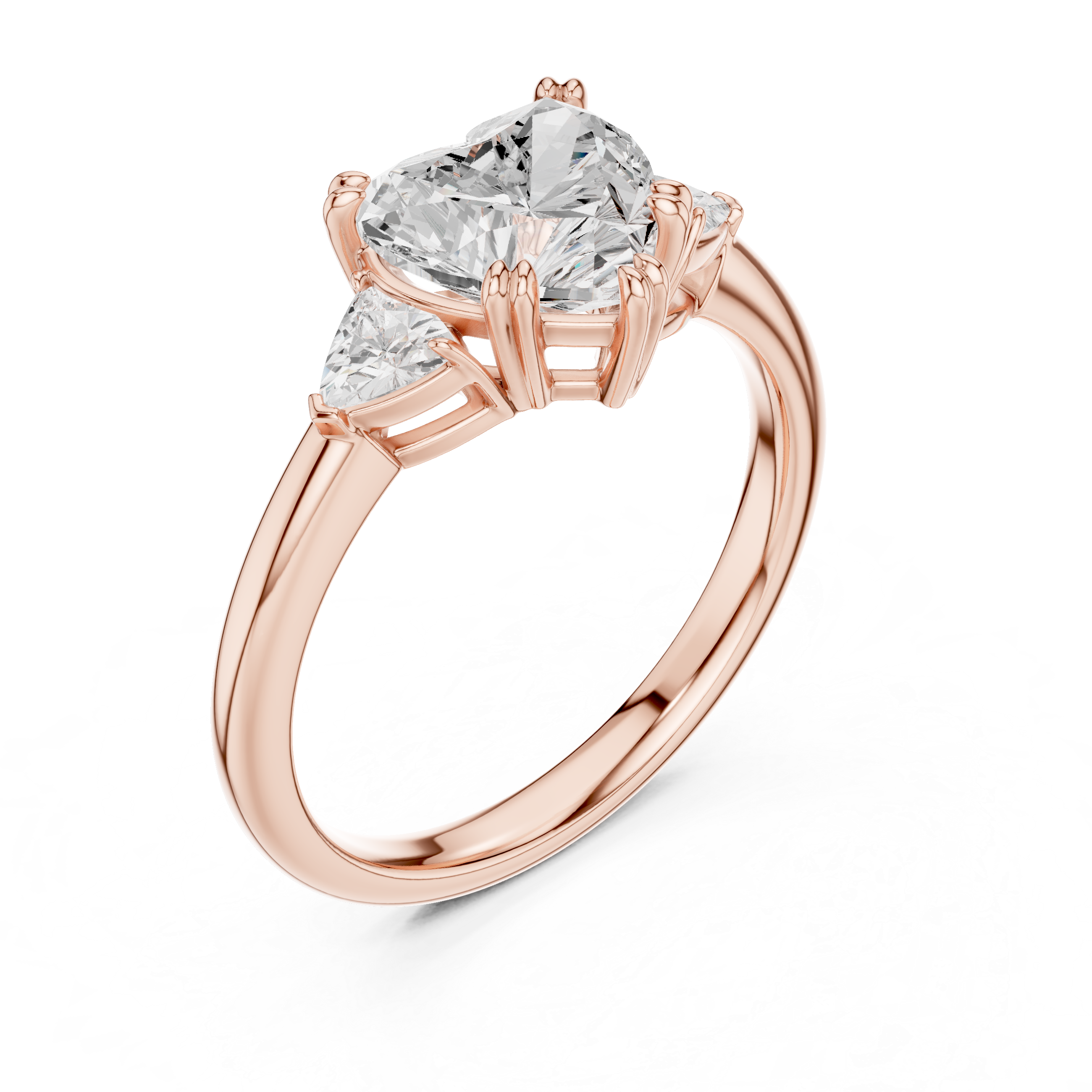 Heart Cut Three Stone Diamond Engagement Ring with Trillion Side Stones
