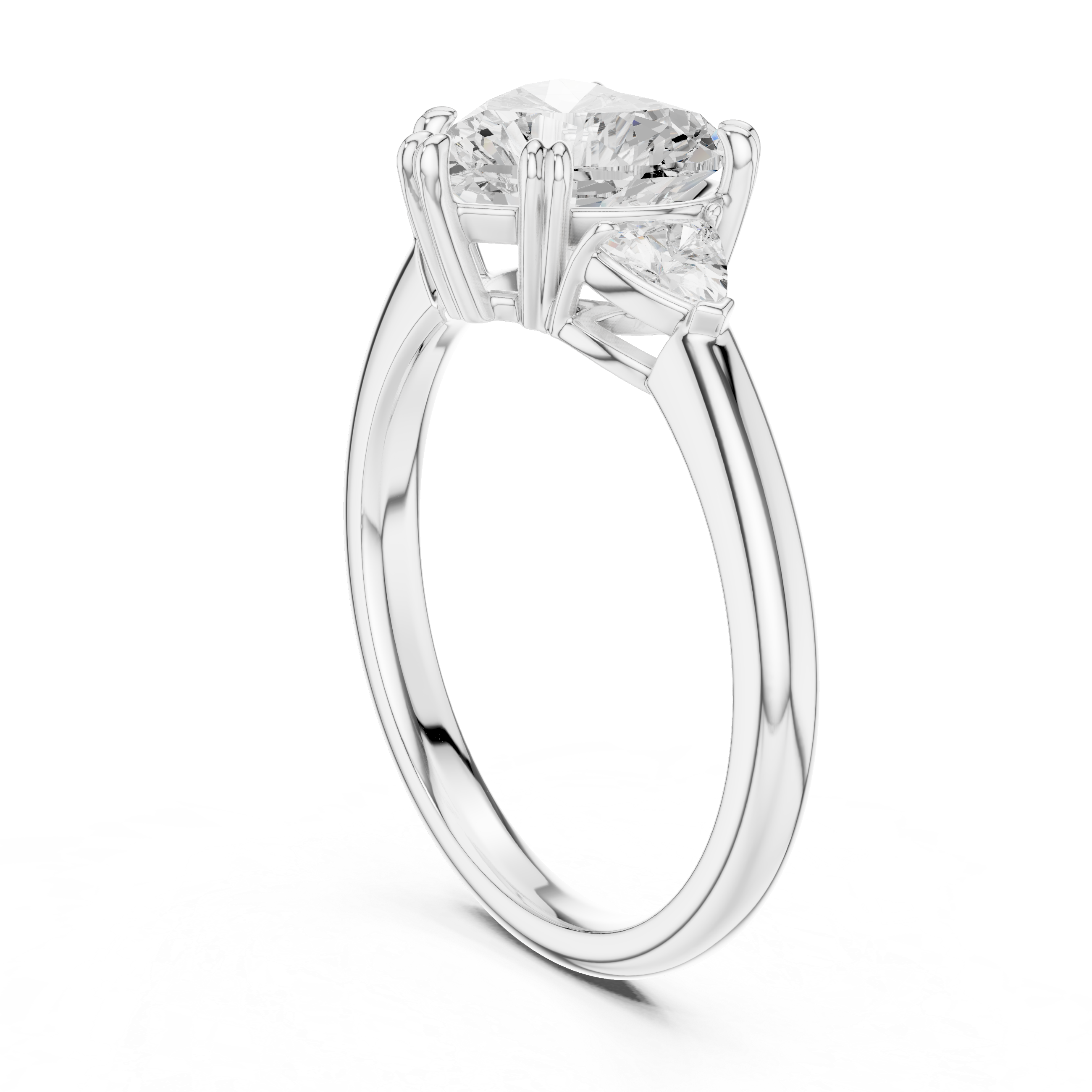 Heart Cut Three Stone Diamond Engagement Ring with Trillion Side Stones