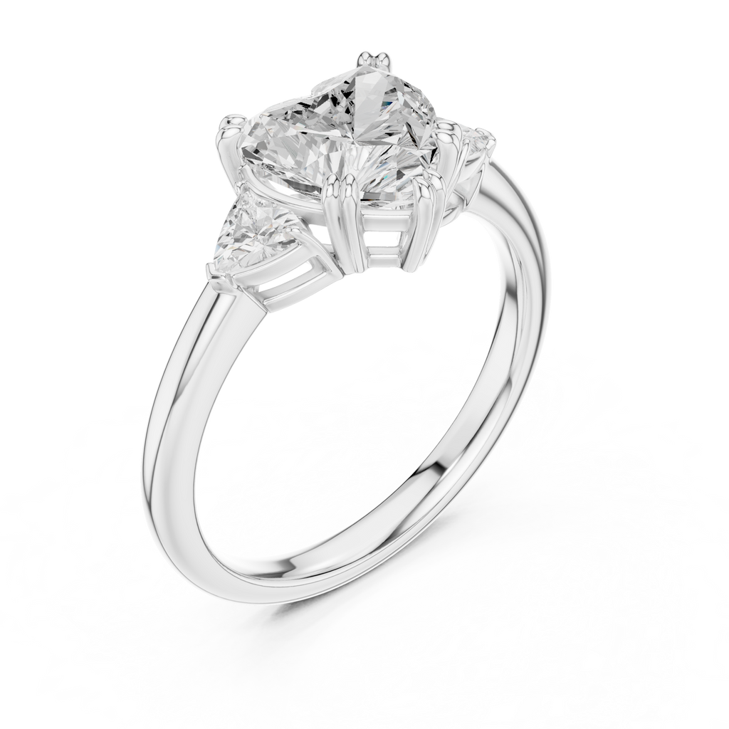 Heart Cut Three Stone Diamond Engagement Ring with Trillion Side Stones