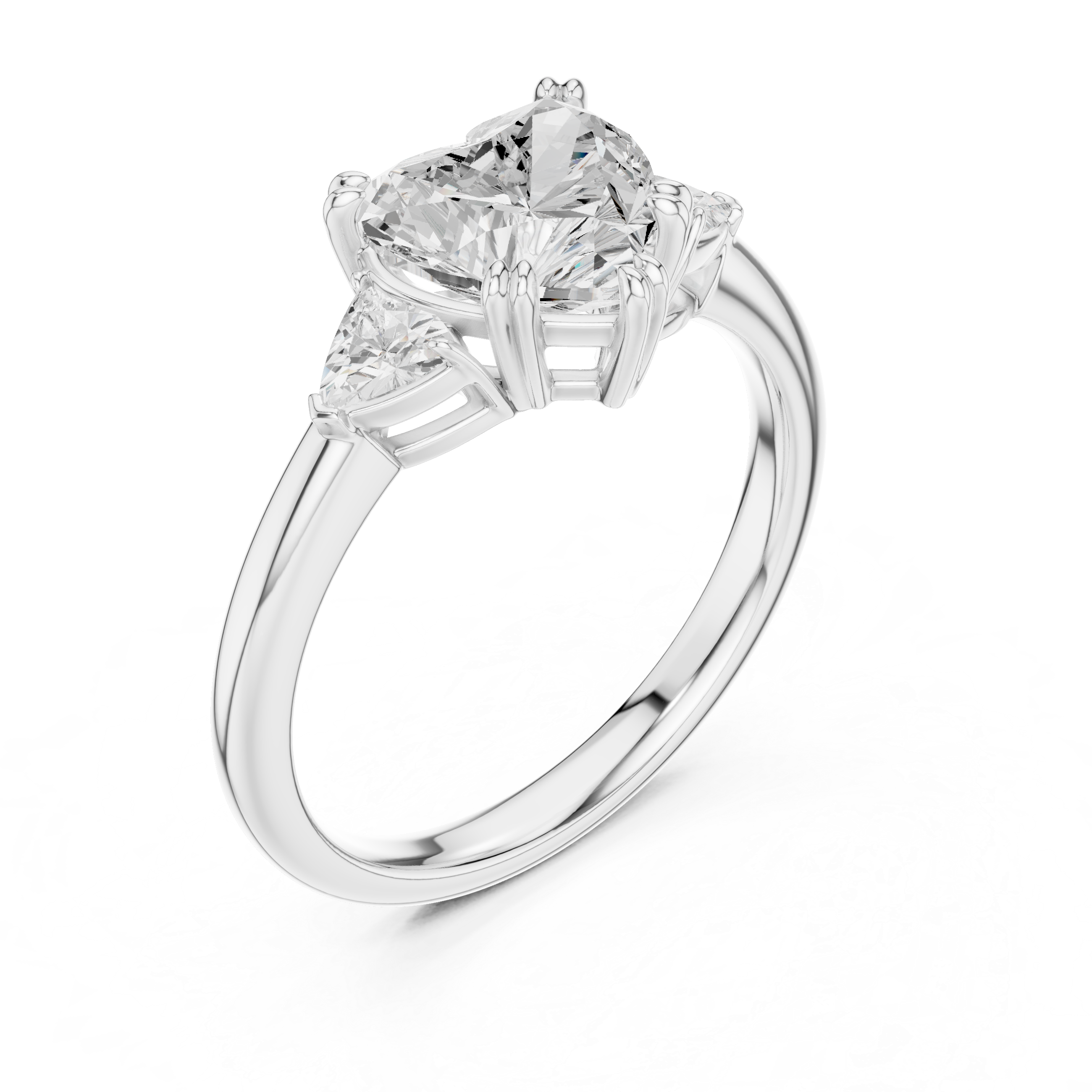 Heart Cut Three Stone Diamond Engagement Ring with Trillion Side Stones