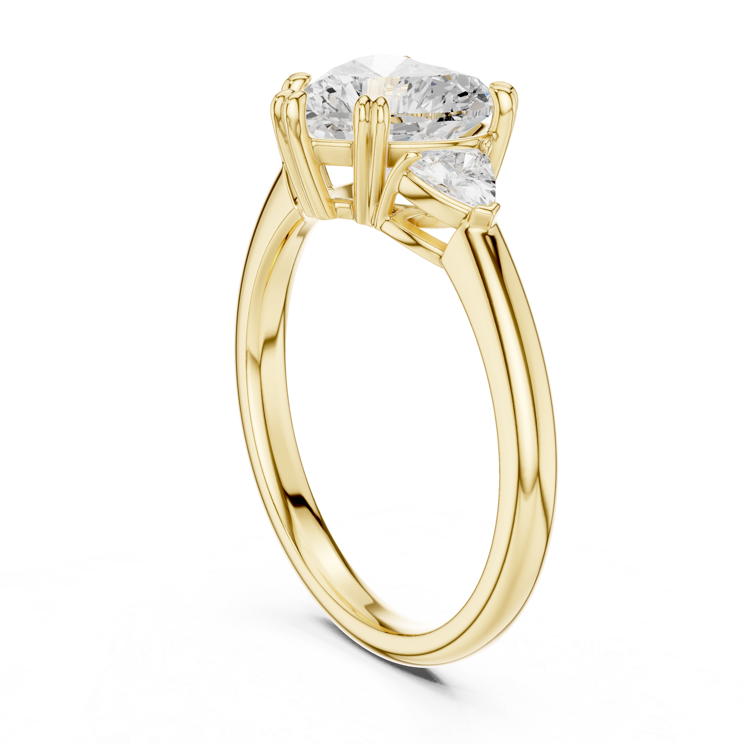 Heart Cut Three Stone Diamond Engagement Ring with Trillion Side Stones
