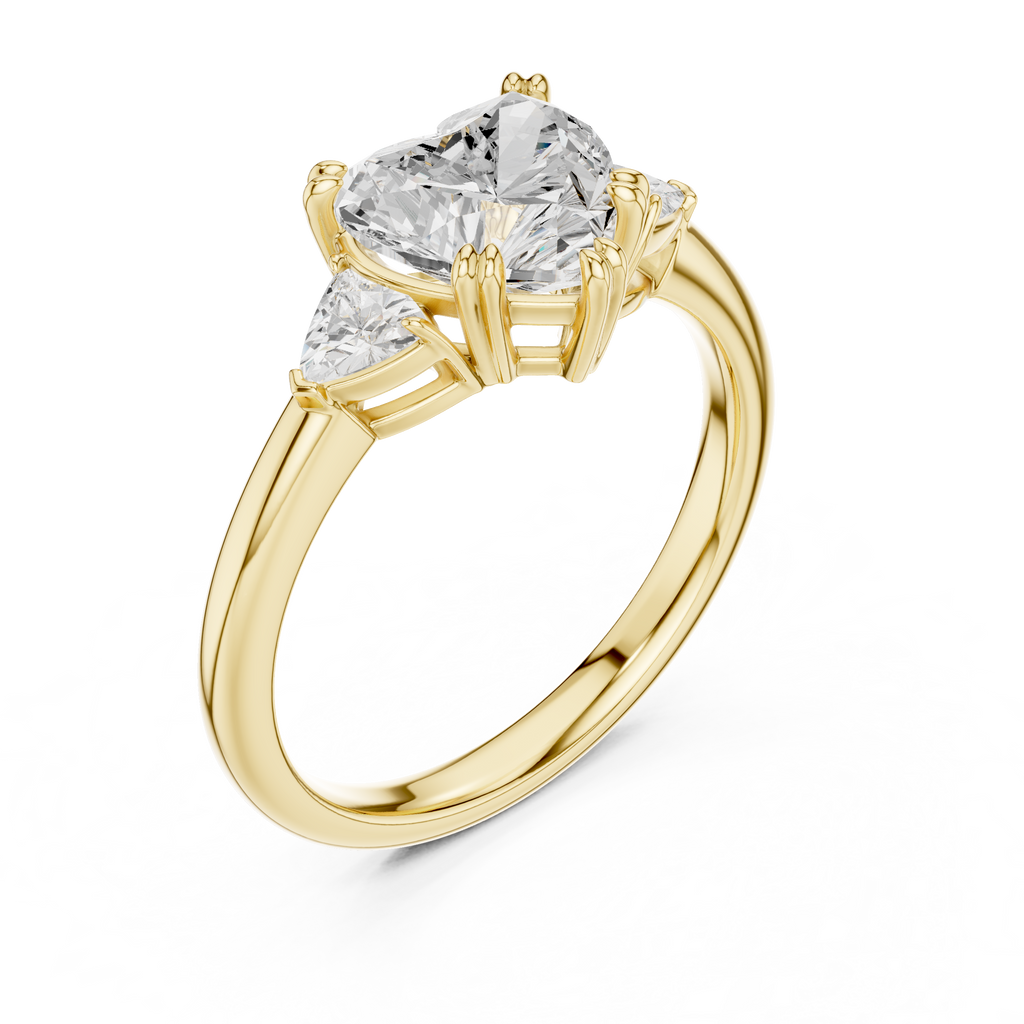 Heart Cut Three Stone Diamond Engagement Ring with Trillion Side Stones