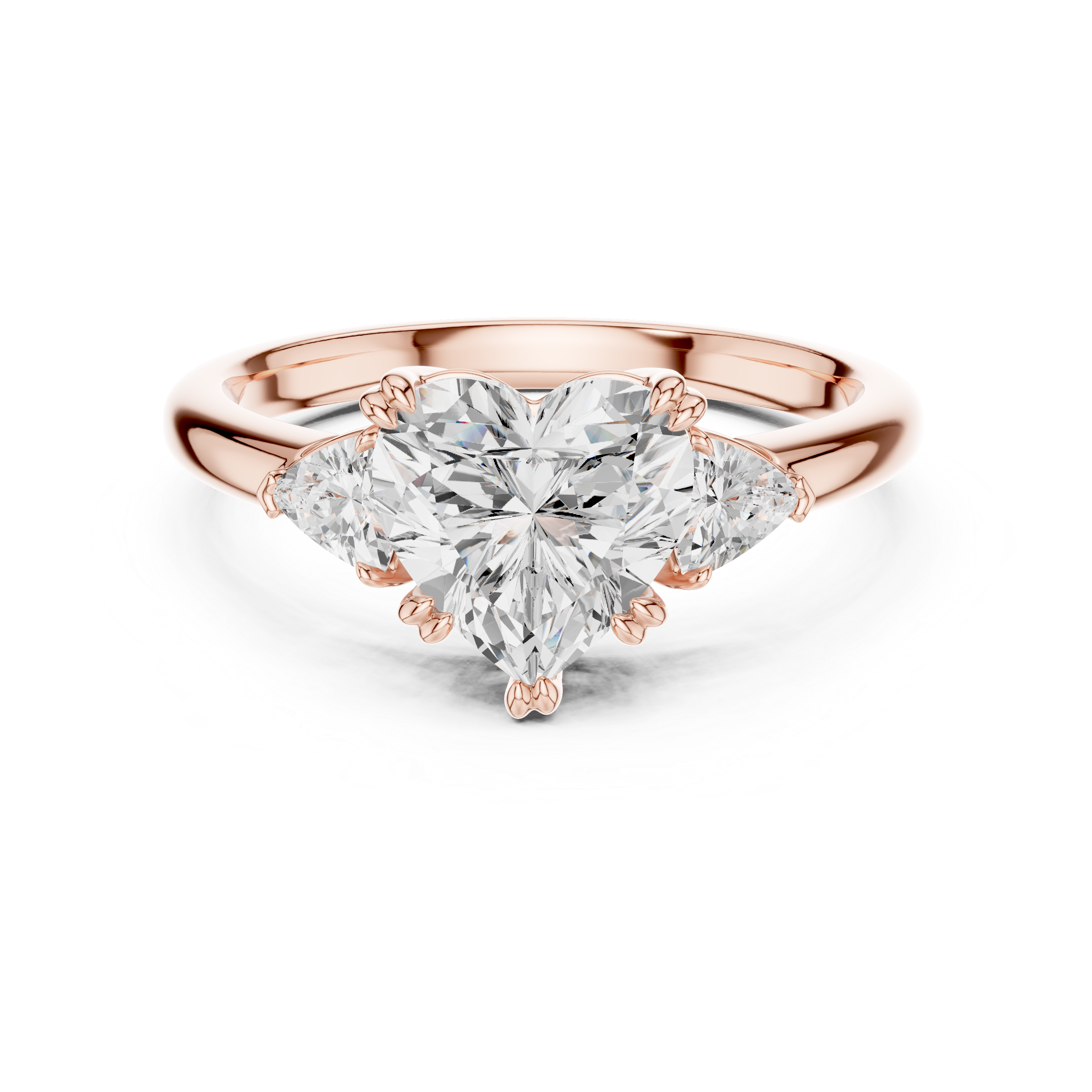 Heart Cut Three Stone Diamond Engagement Ring with Trillion Side Stones
