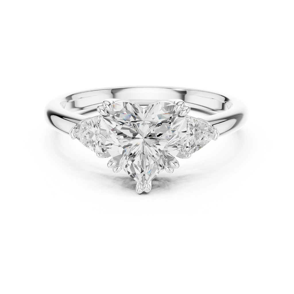 Heart Cut Three Stone Diamond Engagement Ring with Trillion Side Stones