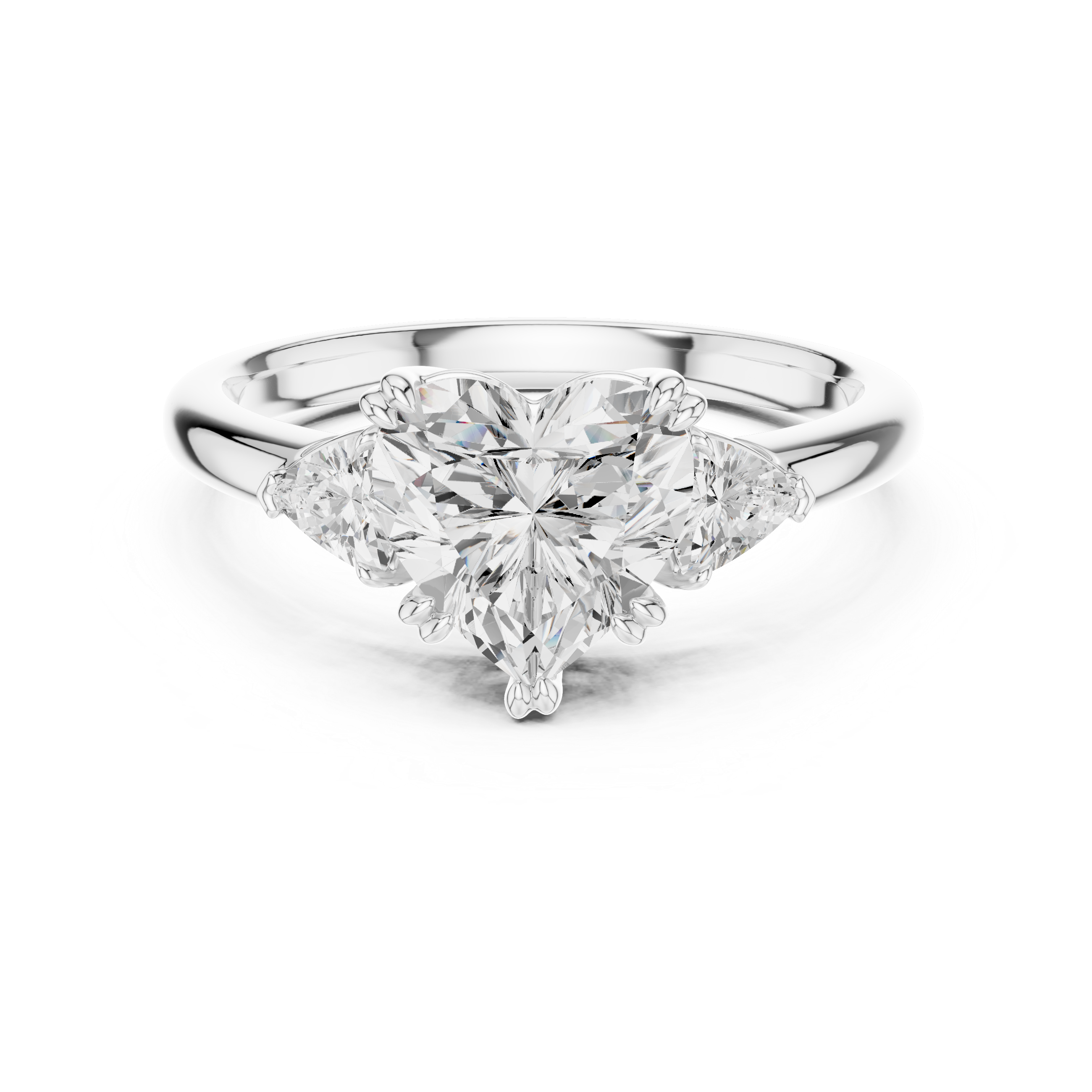 Heart Cut Three Stone Diamond Engagement Ring with Trillion Side Stones