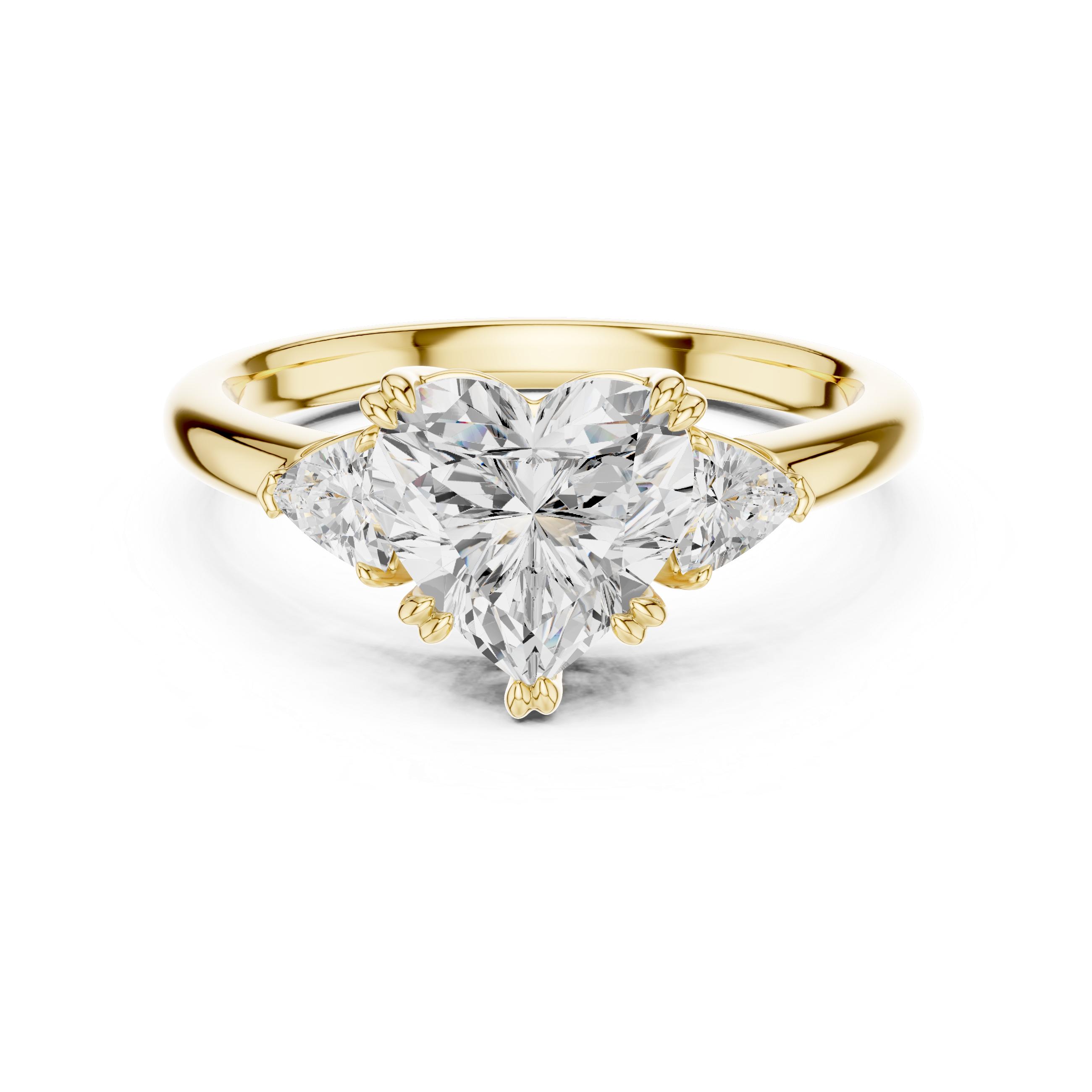 Heart Cut Three Stone Diamond Engagement Ring with Trillion Side Stones