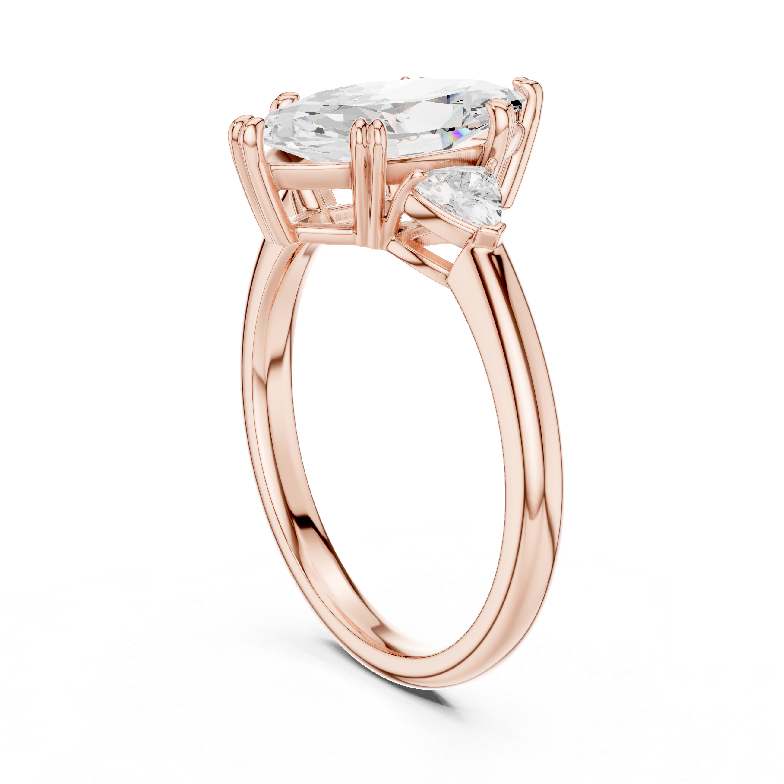 Marquise Cut Three Stone Diamond Engagement Ring with Trillion Side Stones