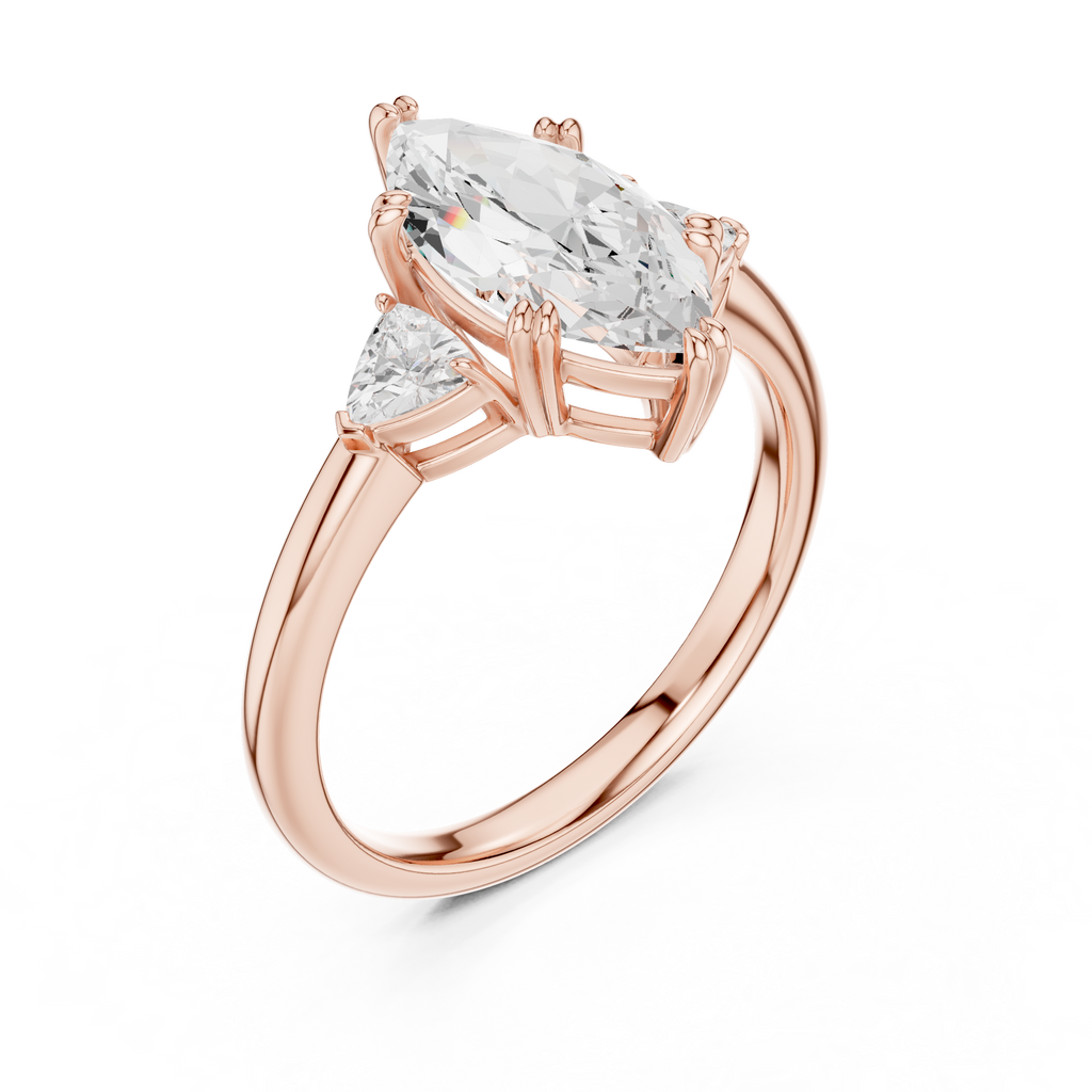 Marquise Cut Three Stone Diamond Engagement Ring with Trillion Side Stones