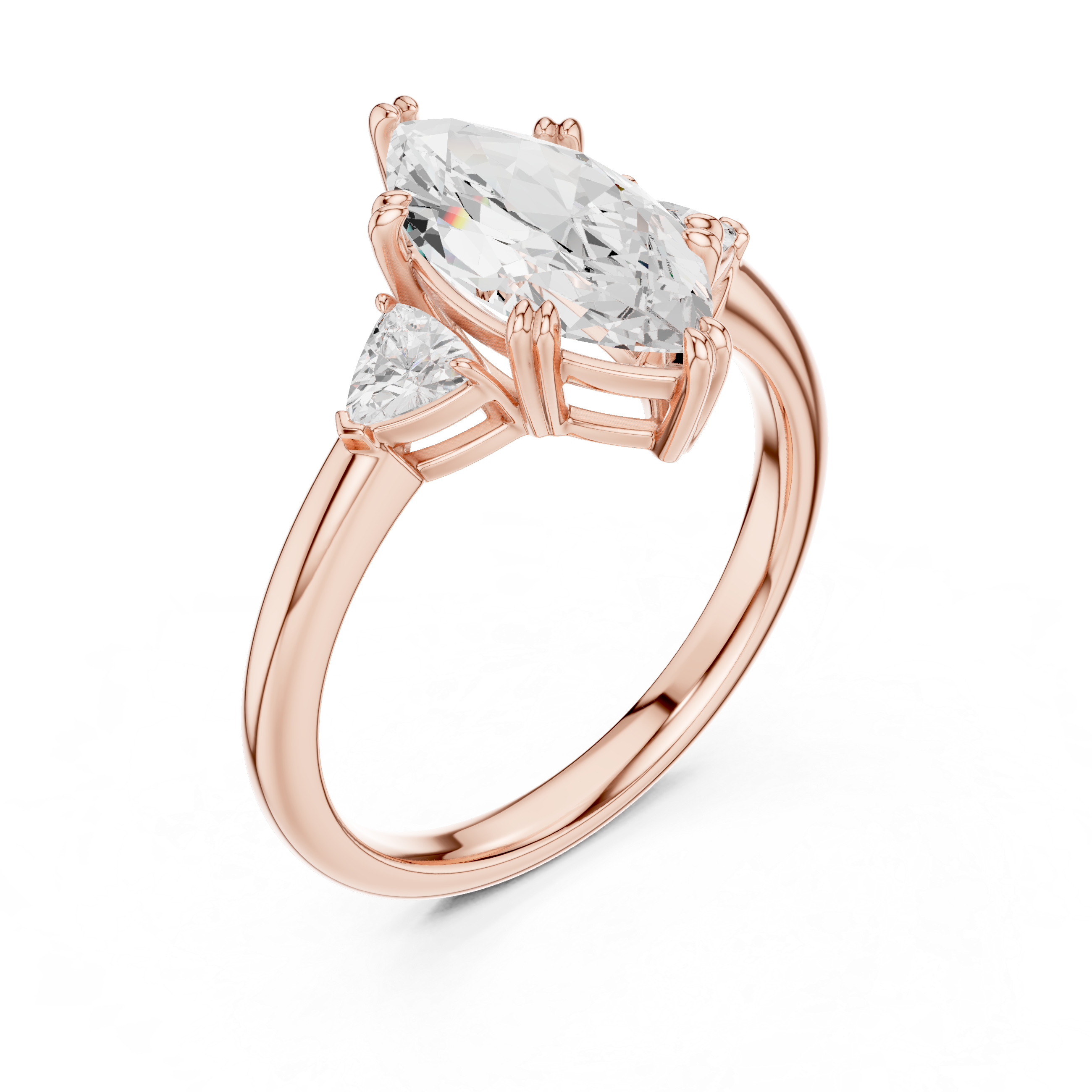 Marquise Cut Three Stone Diamond Engagement Ring with Trillion Side Stones