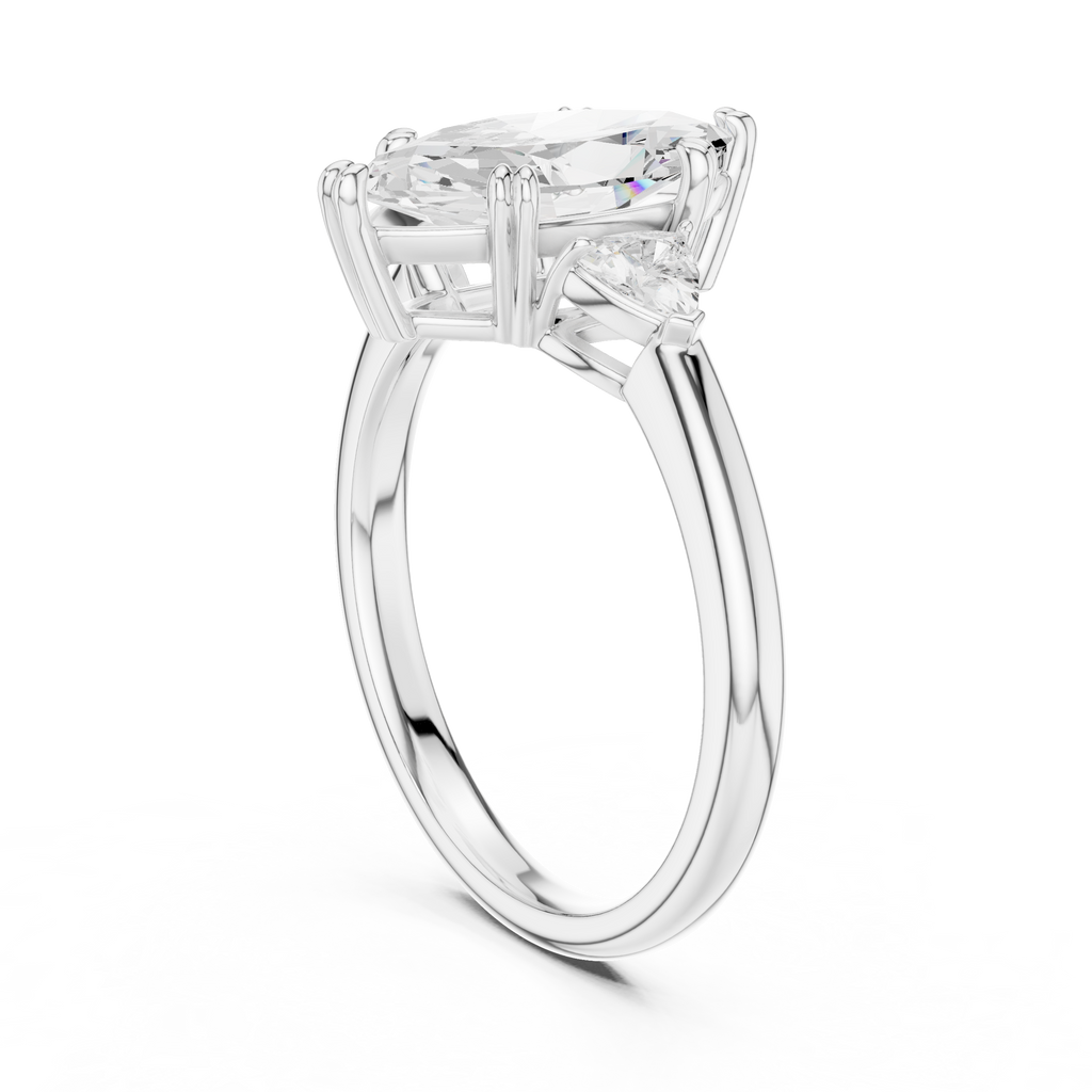 Marquise Cut Three Stone Diamond Engagement Ring with Trillion Side Stones