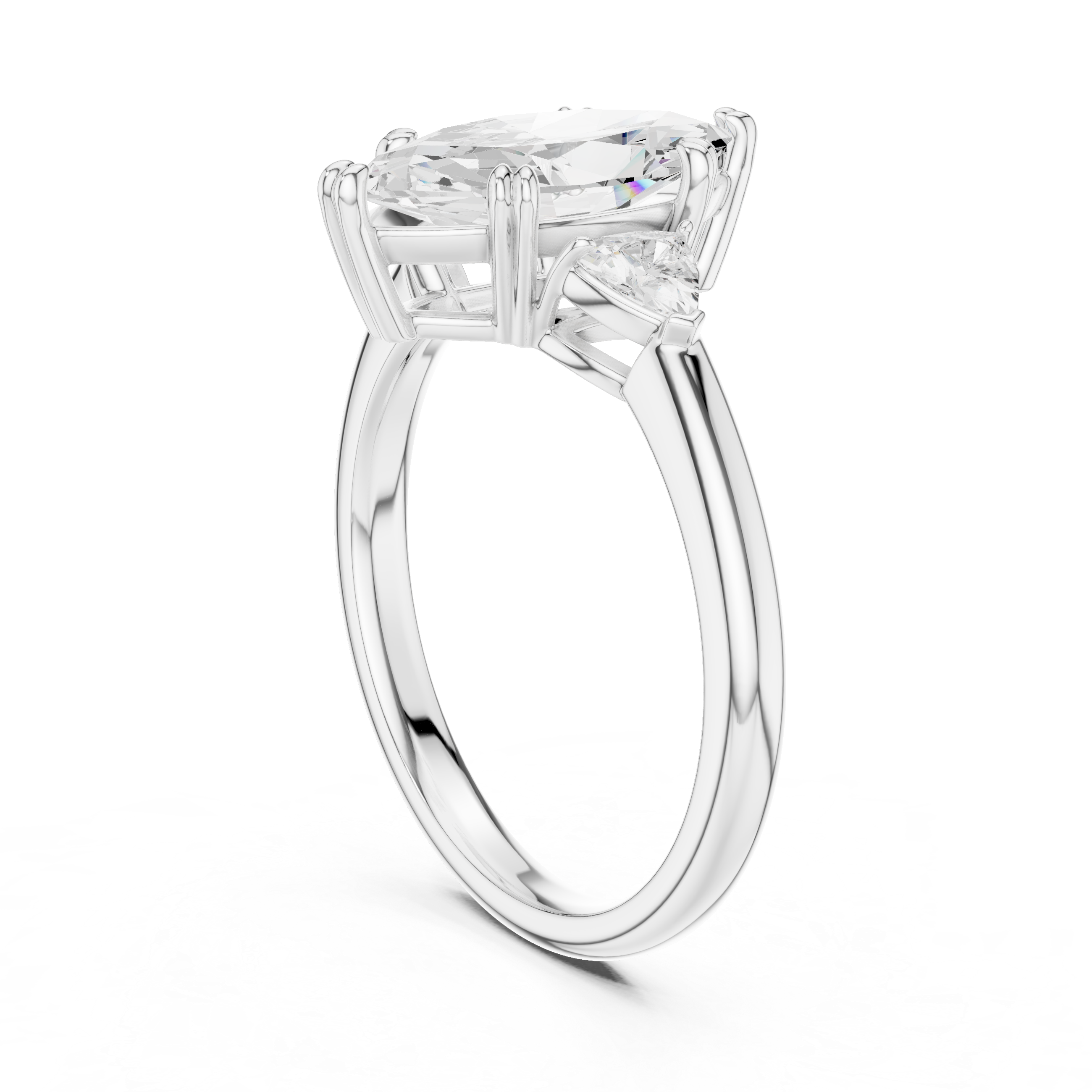 Marquise Cut Three Stone Diamond Engagement Ring with Trillion Side Stones
