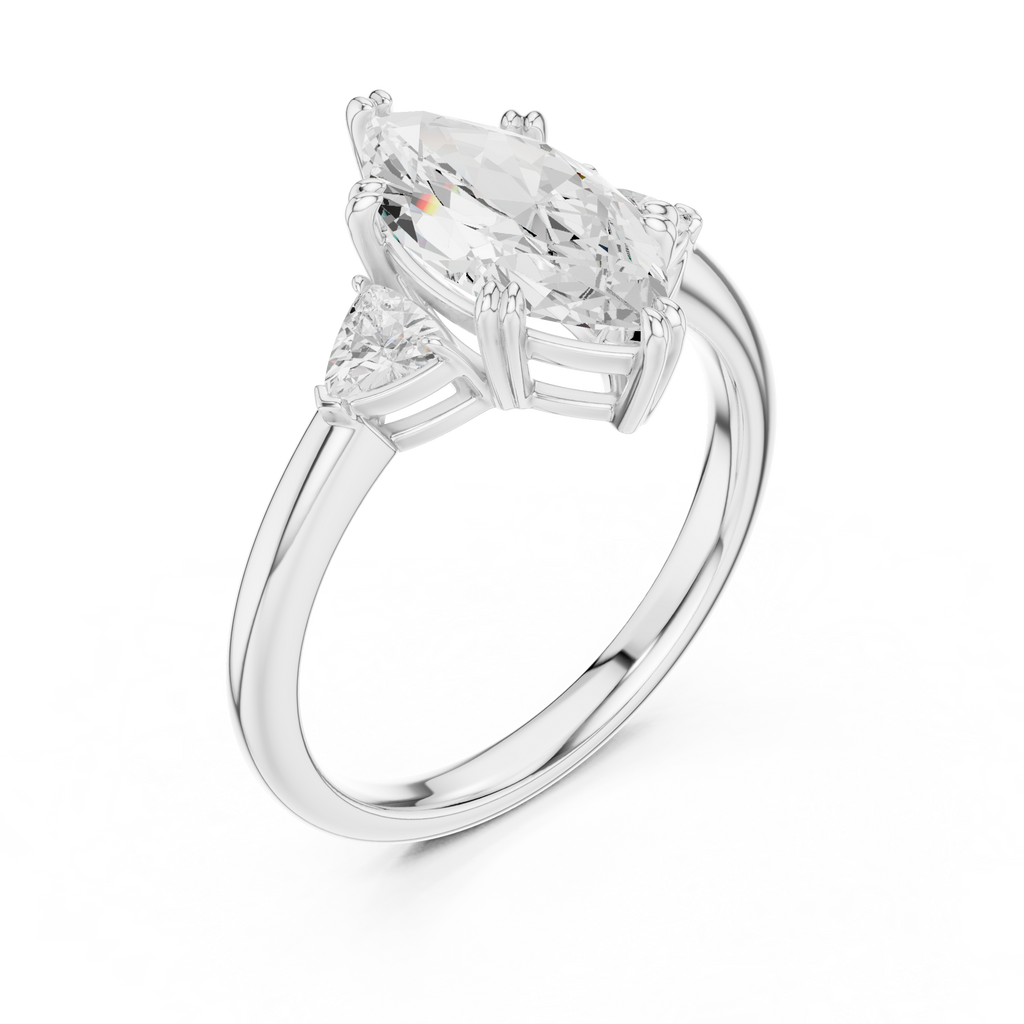 Marquise Cut Three Stone Diamond Engagement Ring with Trillion Side Stones