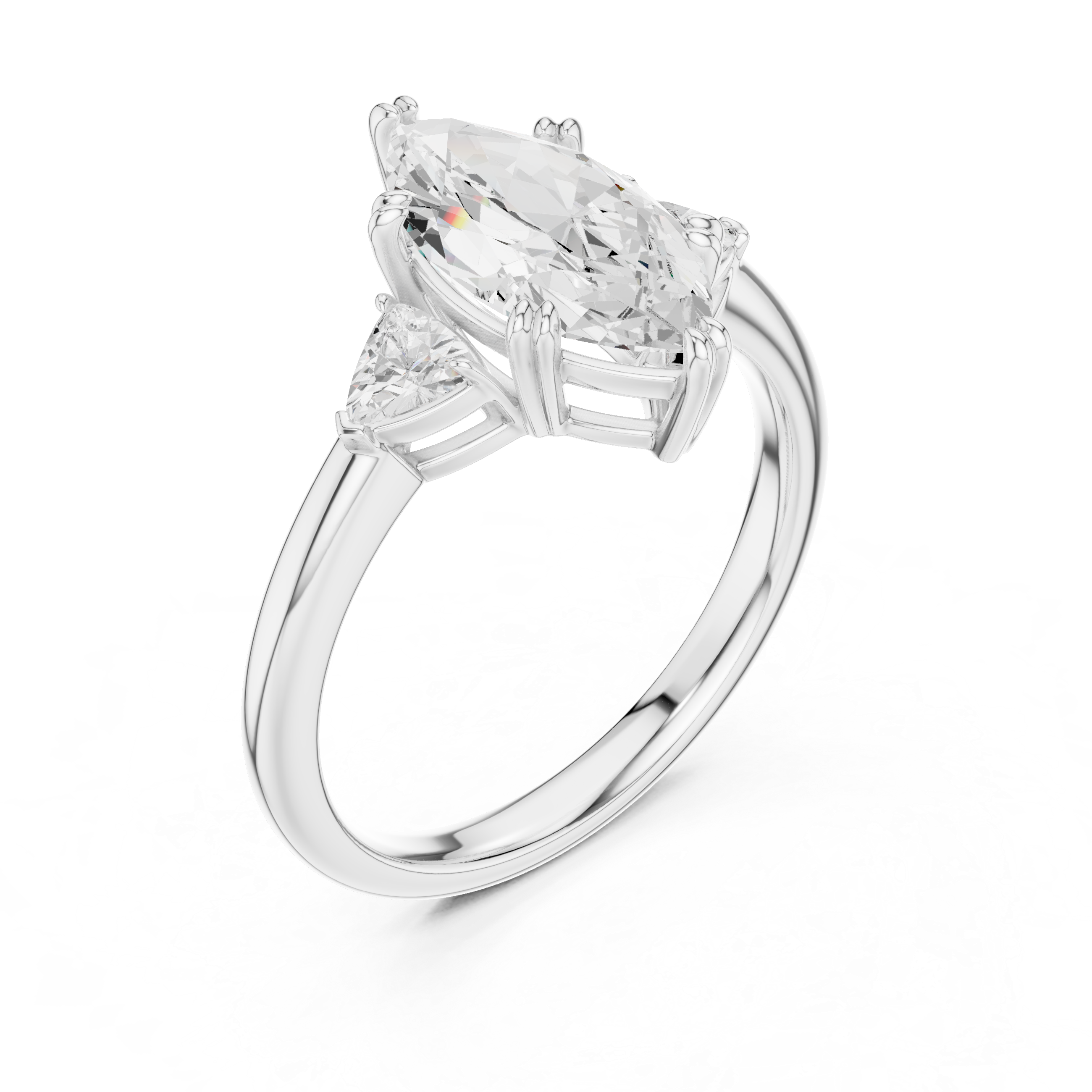Marquise Cut Three Stone Diamond Engagement Ring with Trillion Side Stones