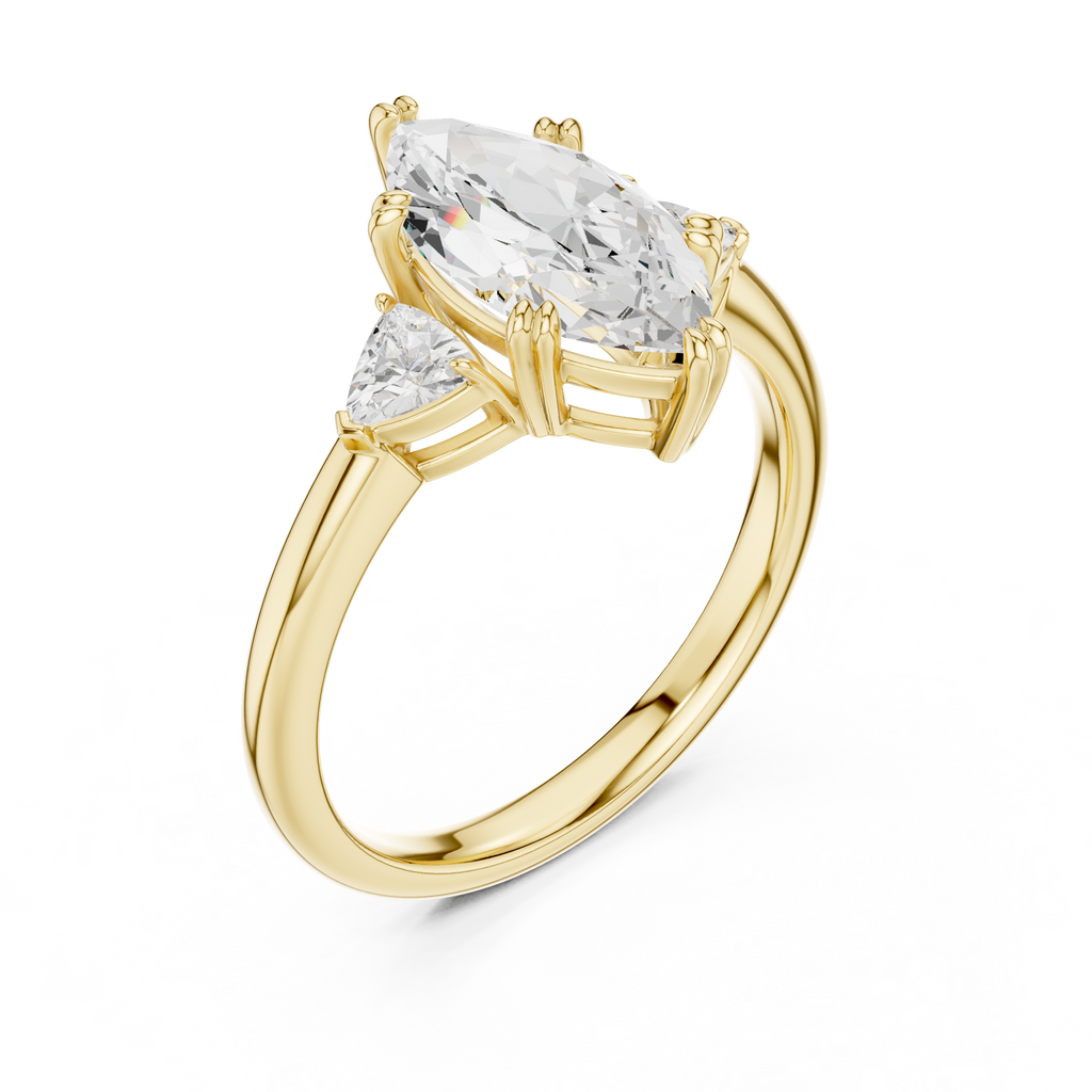 Marquise Cut Three Stone Diamond Engagement Ring with Trillion Side Stones