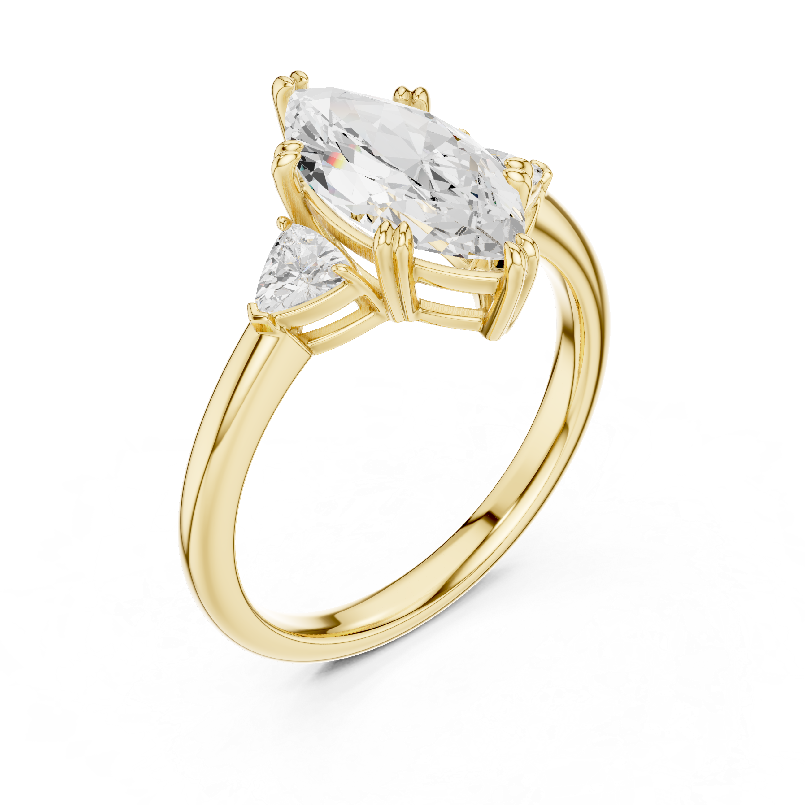 Marquise Cut Three Stone Diamond Engagement Ring with Trillion Side Stones