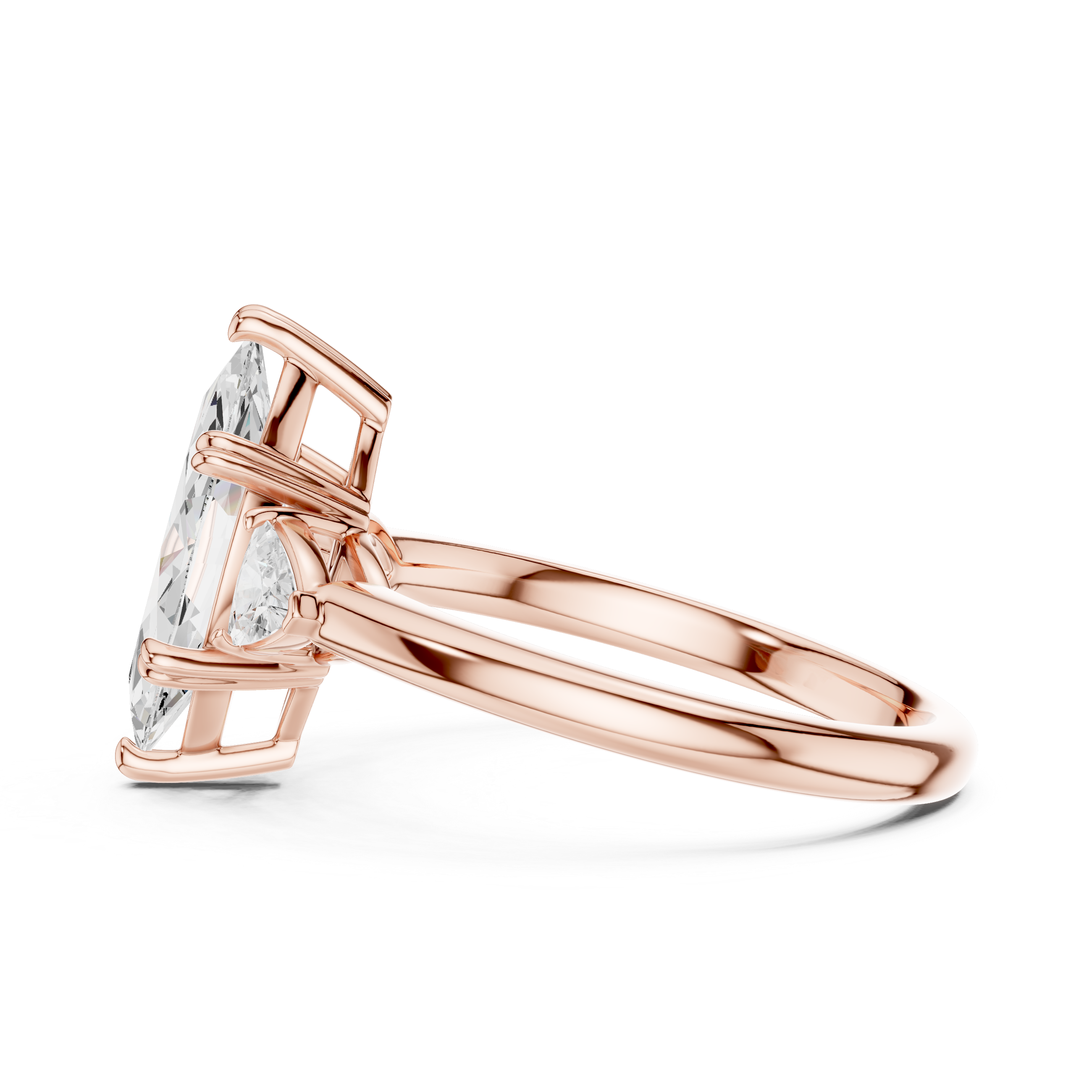 Marquise Cut Three Stone Diamond Engagement Ring with Trillion Side Stones