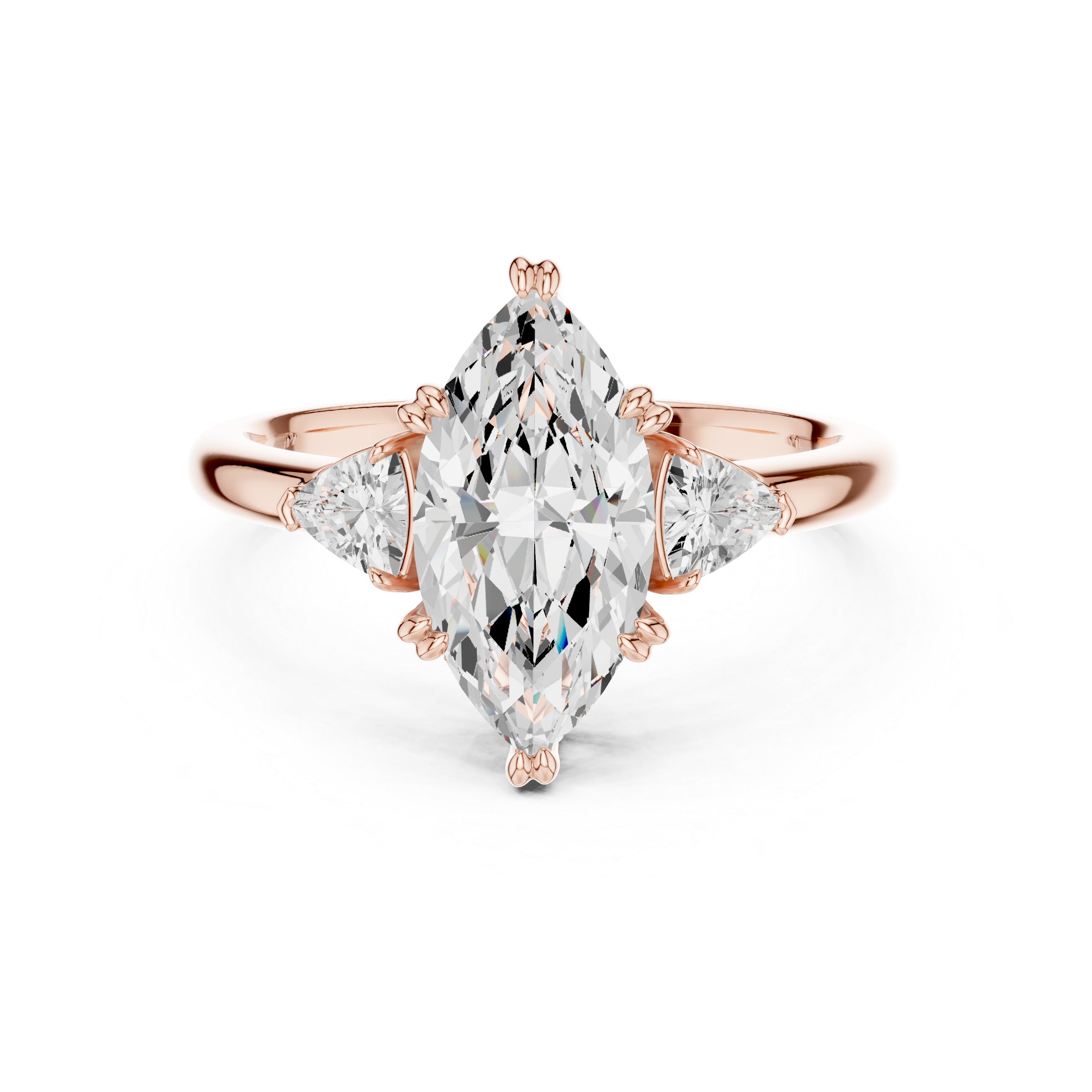 Marquise Cut Three Stone Diamond Engagement Ring with Trillion Side Stones