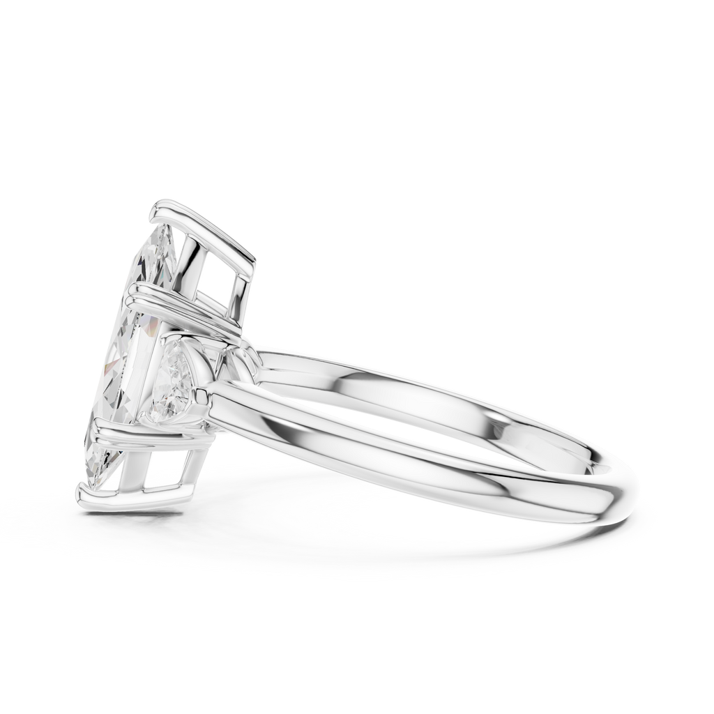 Marquise Cut Three Stone Diamond Engagement Ring with Trillion Side Stones
