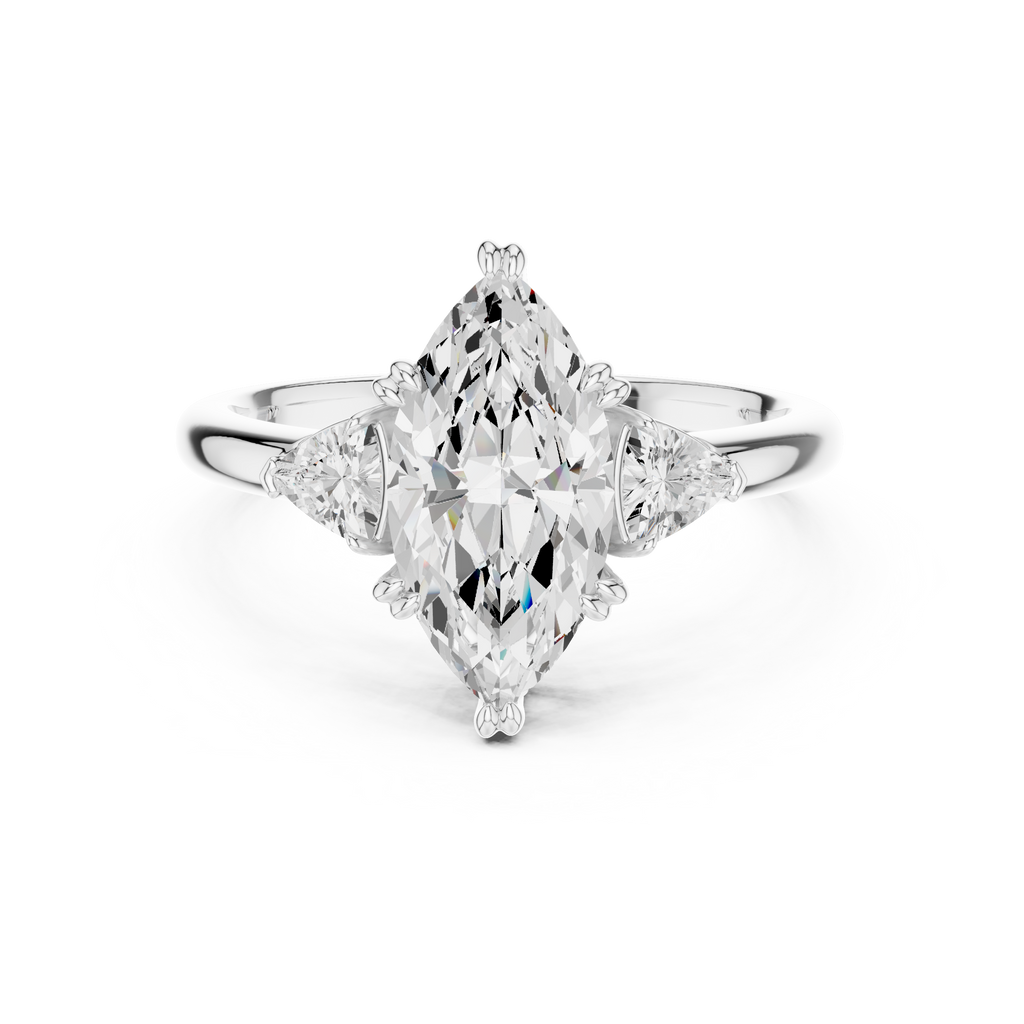 Marquise Cut Three Stone Diamond Engagement Ring with Trillion Side Stones