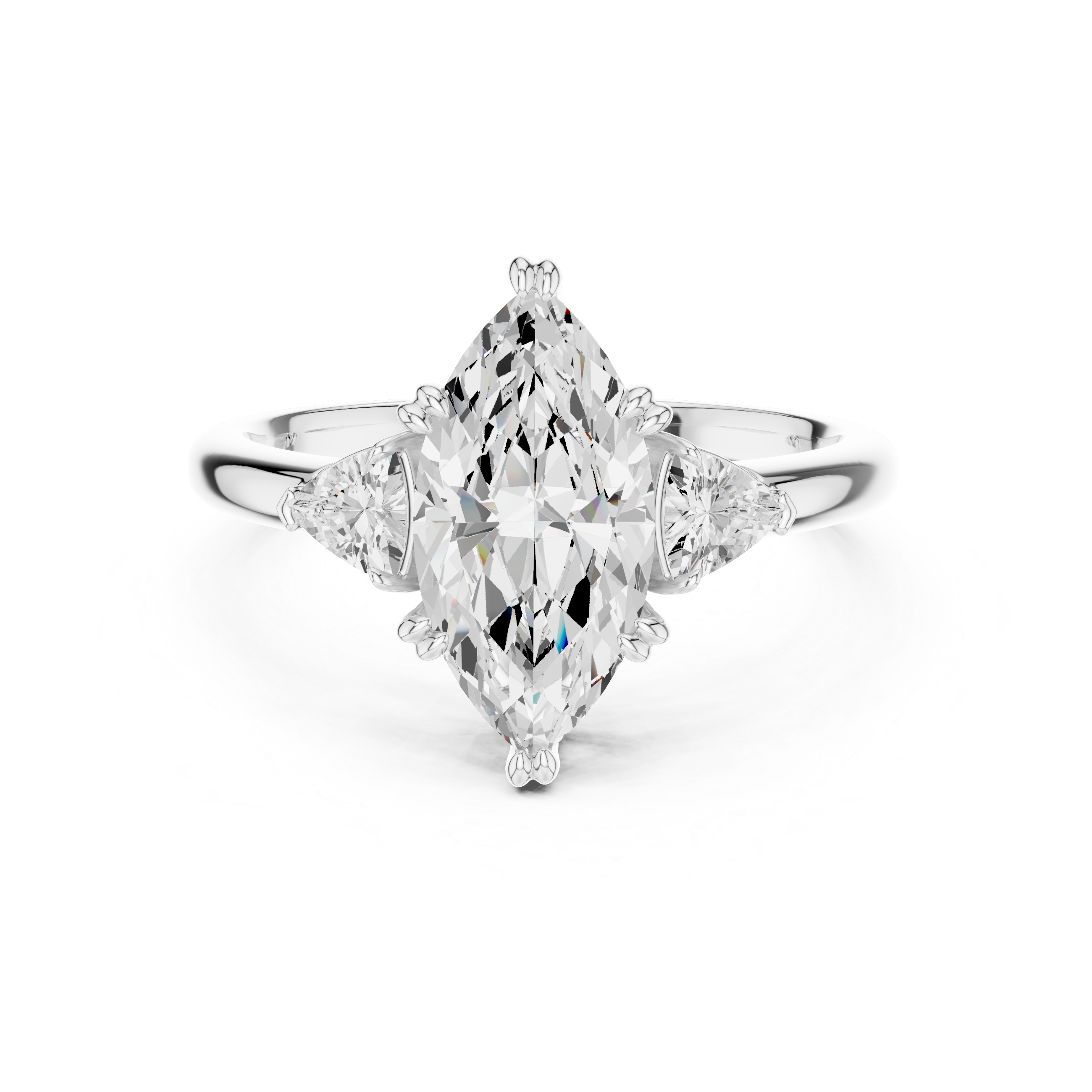 Marquise Cut Three Stone Diamond Engagement Ring with Trillion Side Stones