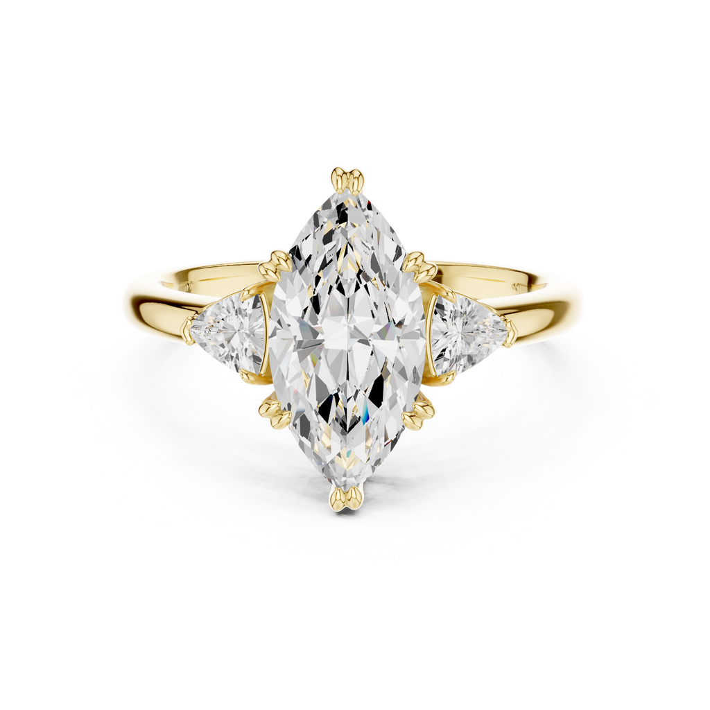 Marquise Cut Three Stone Diamond Engagement Ring with Trillion Side Stones