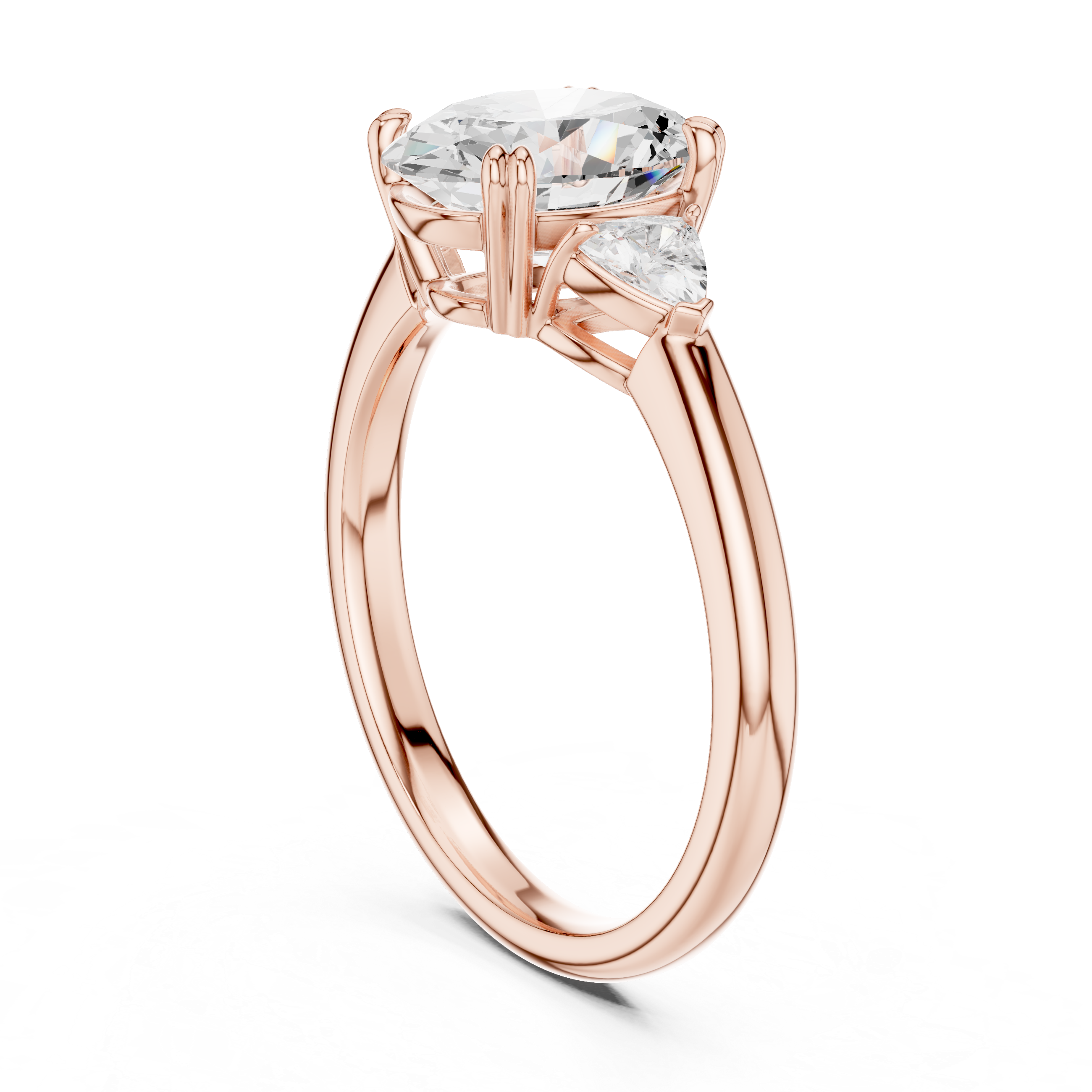 Oval Cut Three Stone Diamond Engagement Ring with Trillion Side Stones