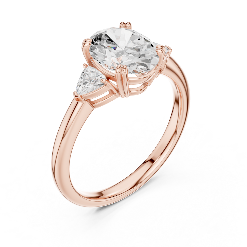 Oval Cut Three Stone Diamond Engagement Ring with Trillion Side Stones