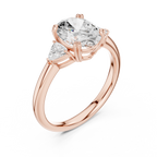 Oval Cut Three Stone Diamond Engagement Ring with Trillion Side Stones