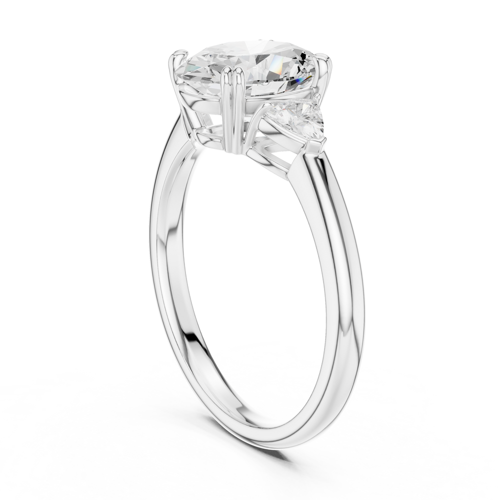 Oval Cut Three Stone Diamond Engagement Ring with Trillion Side Stones
