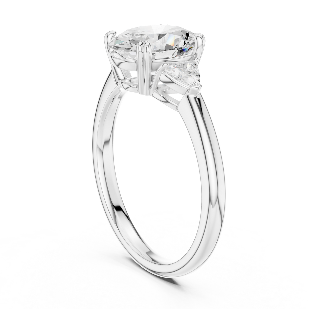 Oval Cut Three Stone Diamond Engagement Ring with Trillion Side Stones