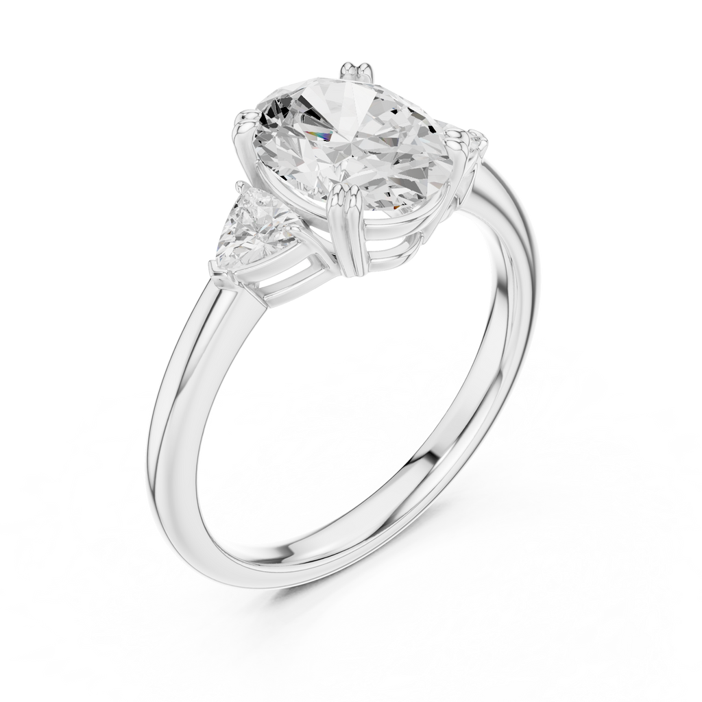 Oval Cut Three Stone Diamond Engagement Ring with Trillion Side Stones