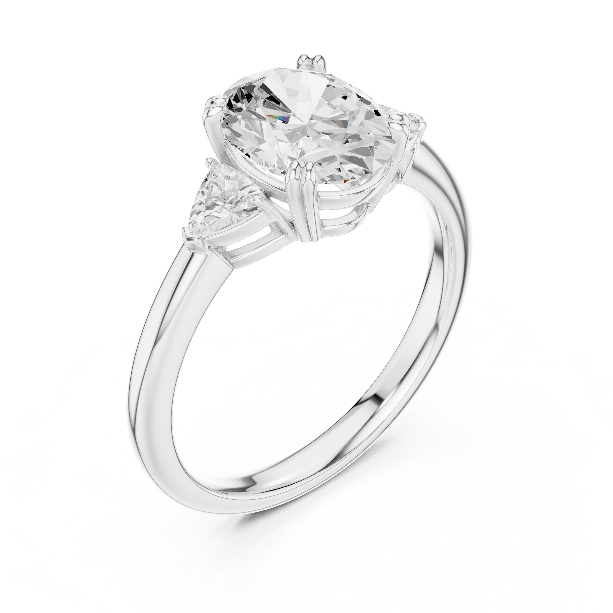 Oval Cut Three Stone Diamond Engagement Ring with Trillion Side Stones